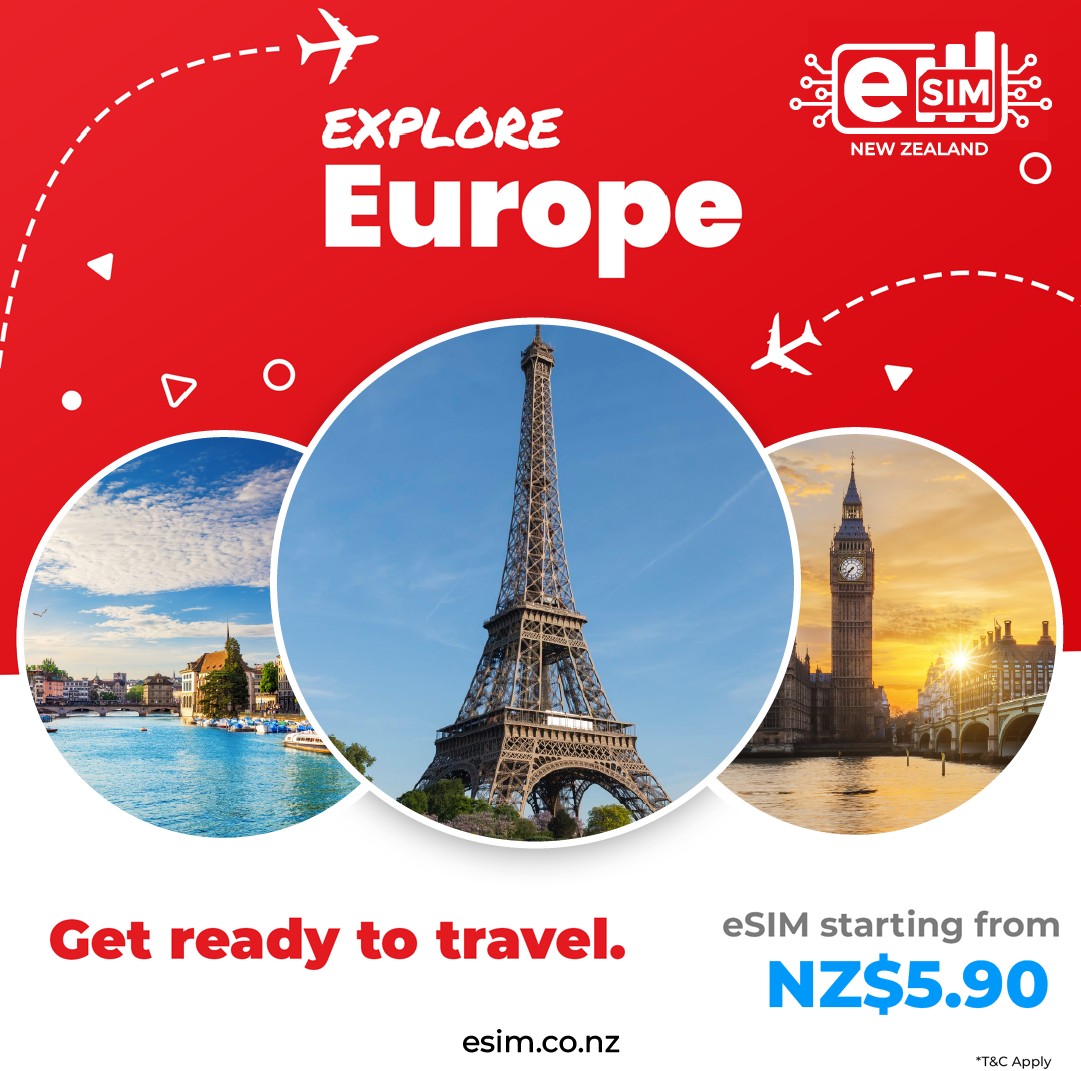 Esim Newzealand Facebook ad: Best Europe eSIM, Wide Coverage.