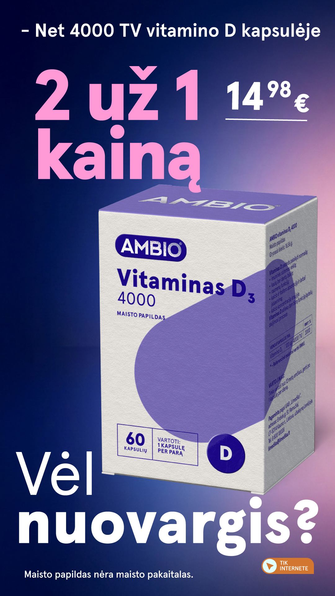 Gintarinė Vaistinė Facebook ad: 4000 TV vitamino D kapsulėje