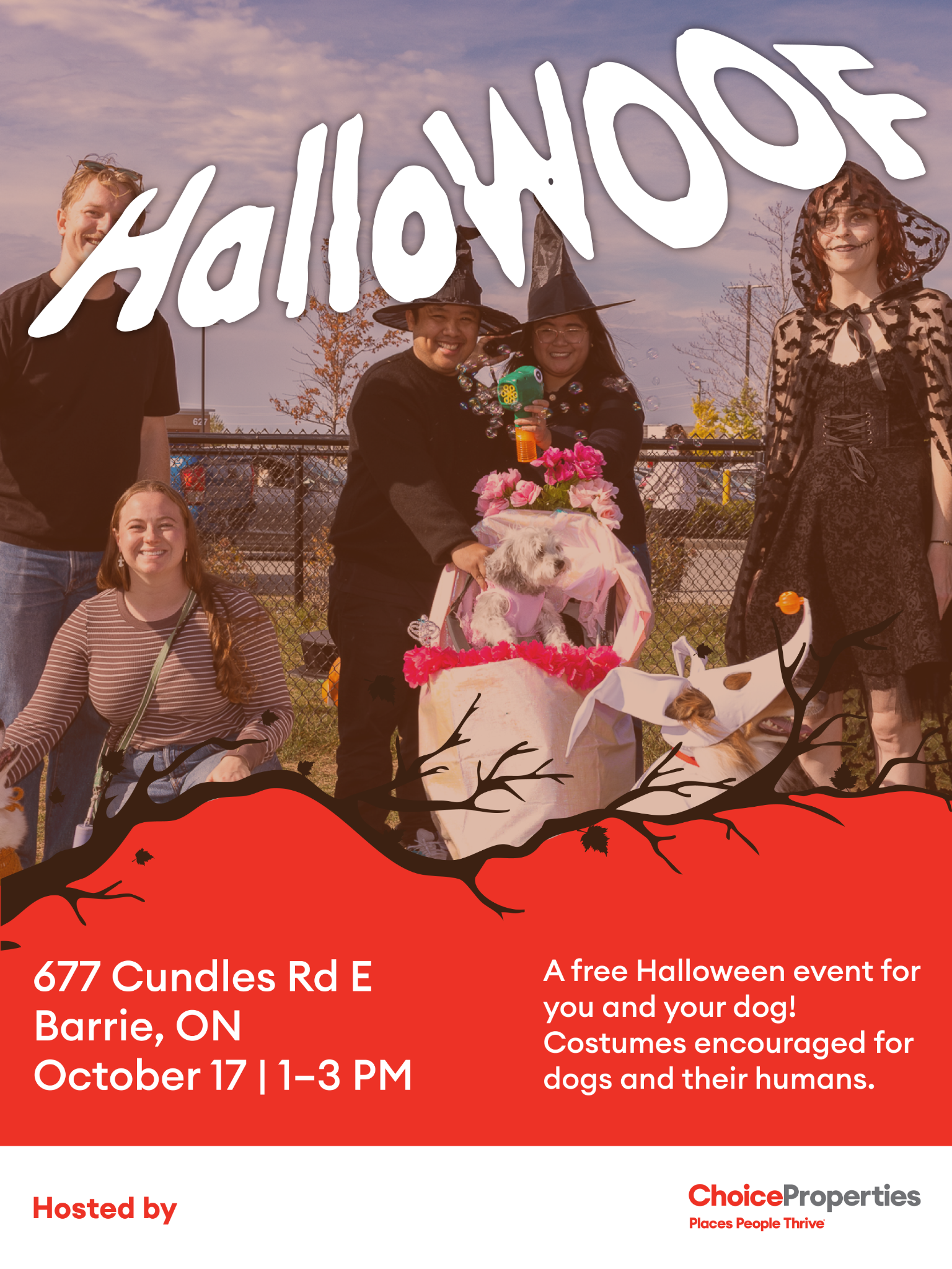 Choice Properties Facebook ad: Free Halloween Party for You & Your Dogs!