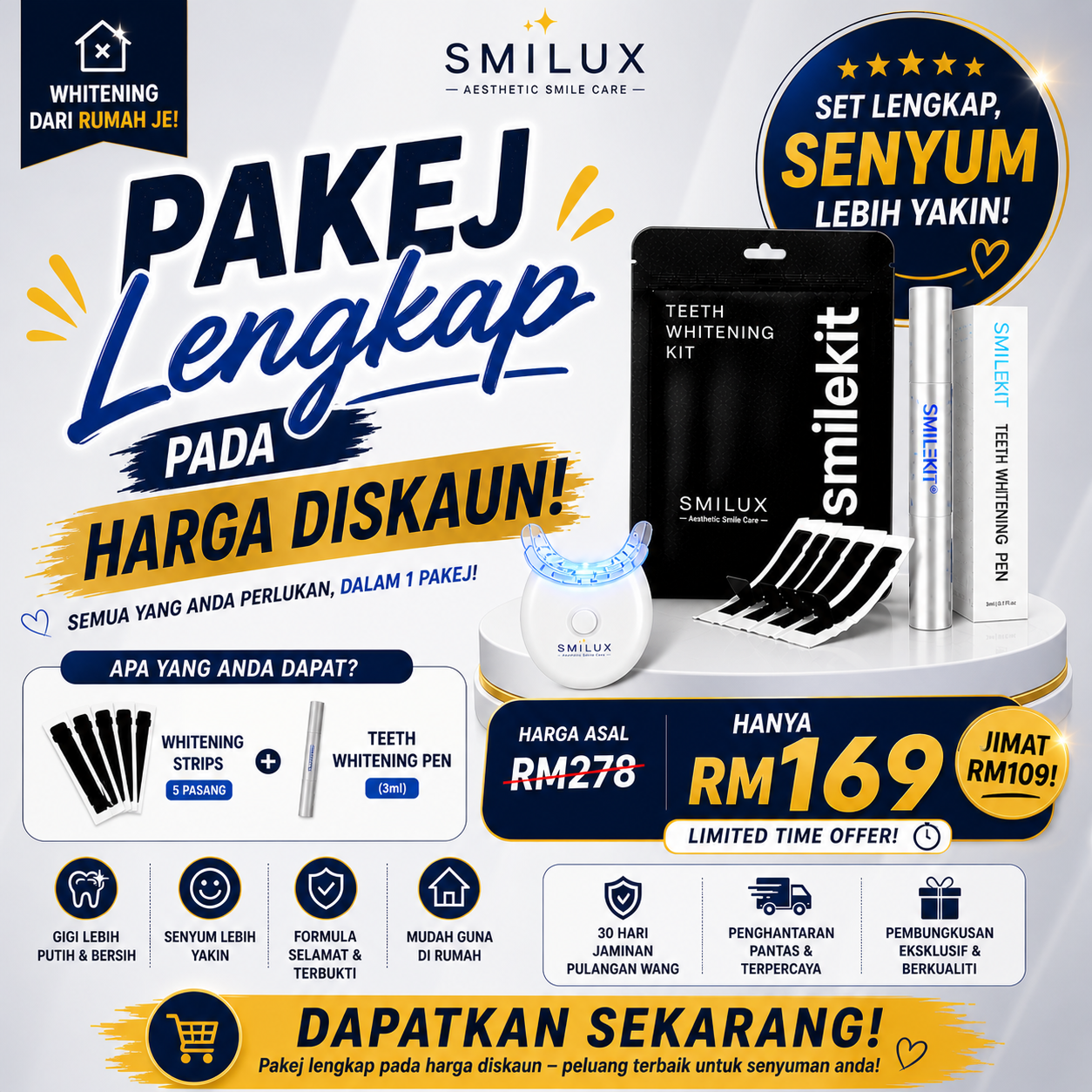 Smilux Malaysia Facebook ad: Promo Whitening Smilux + FREE Teeth Care Guide & Shade…