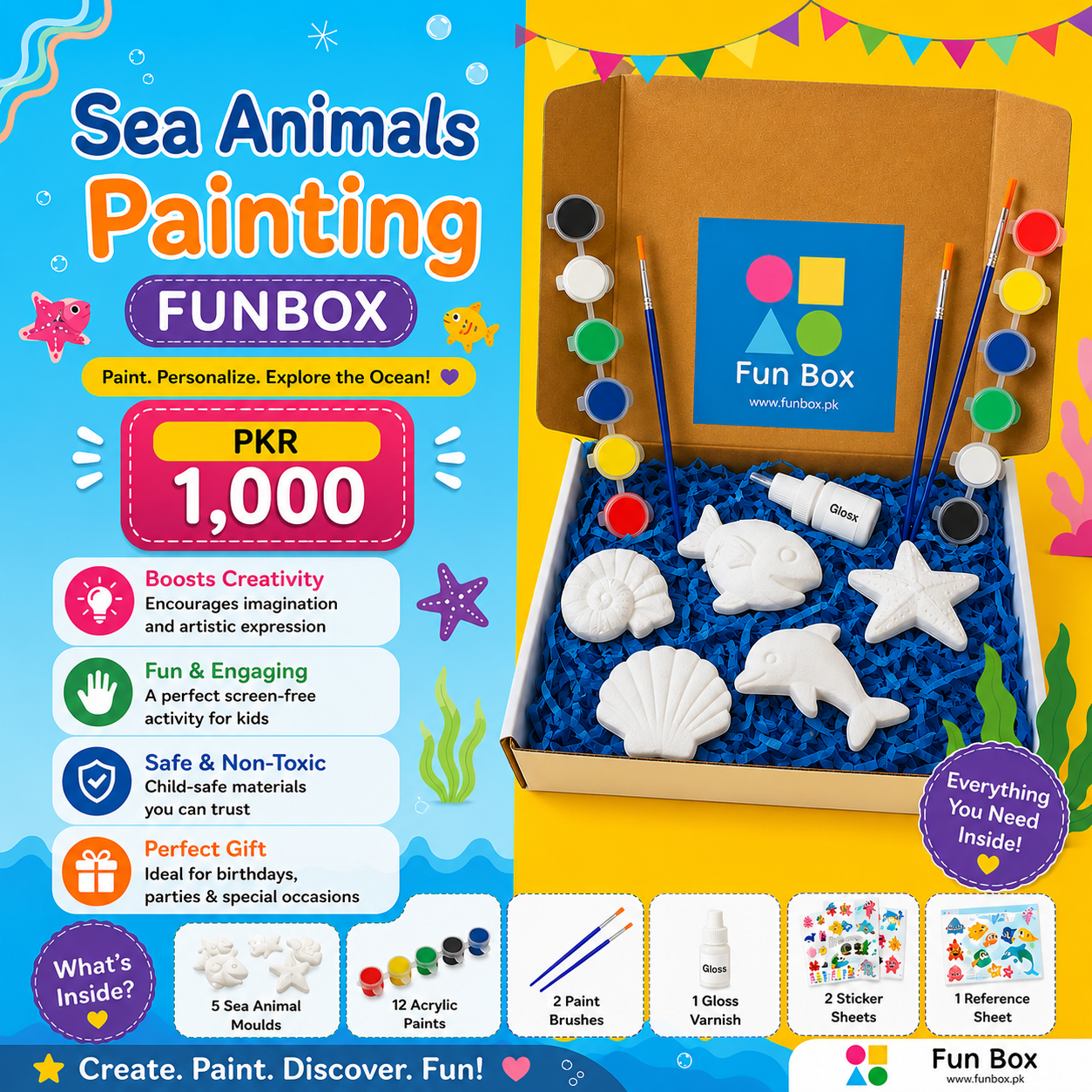 FunBox.pk Facebook ad: Creative Fun Between Rs. 1,000-1,500 Only