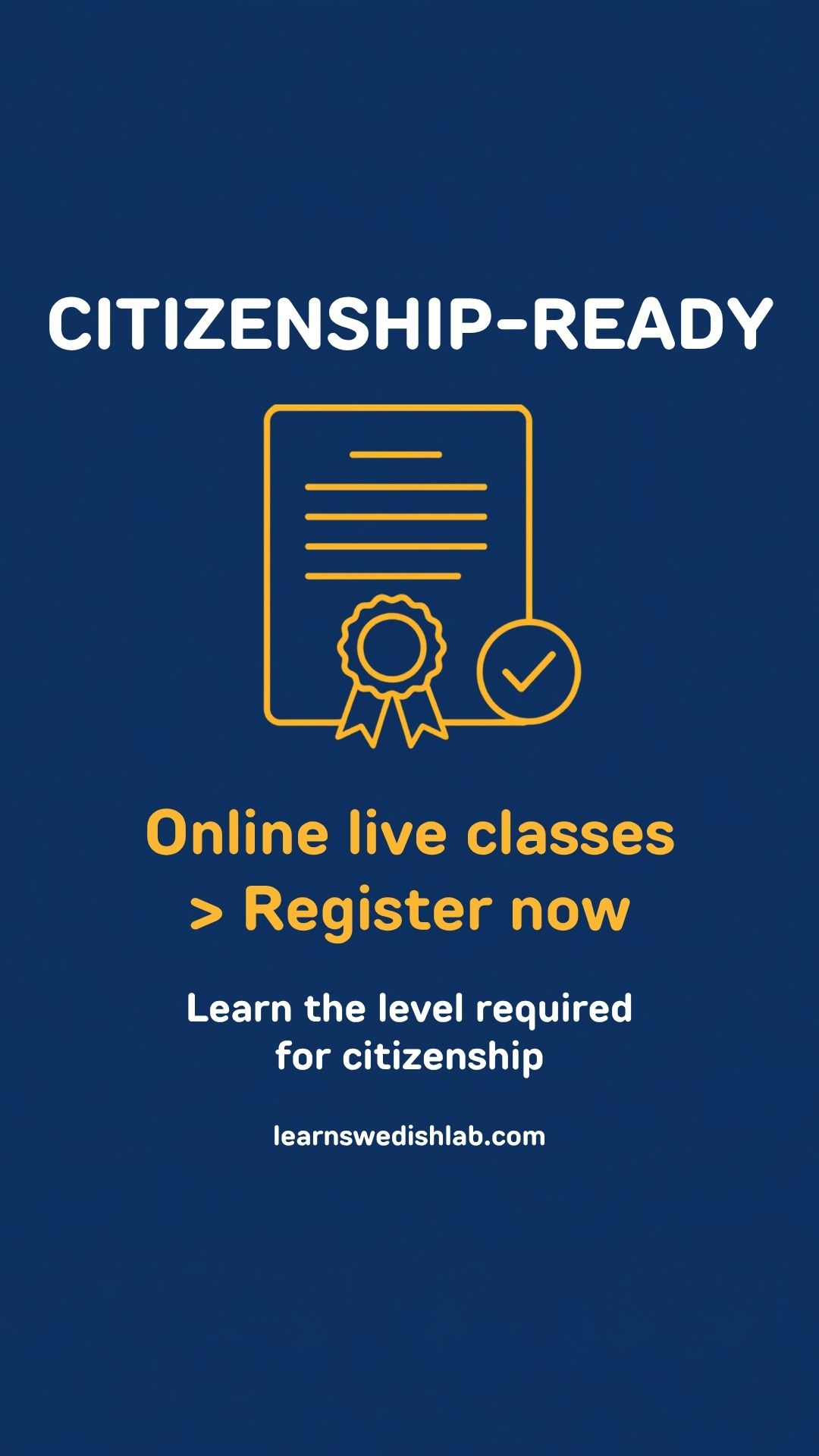 Learn Swedish Lab Facebook ad: Level equivalent to completed SFI Course D