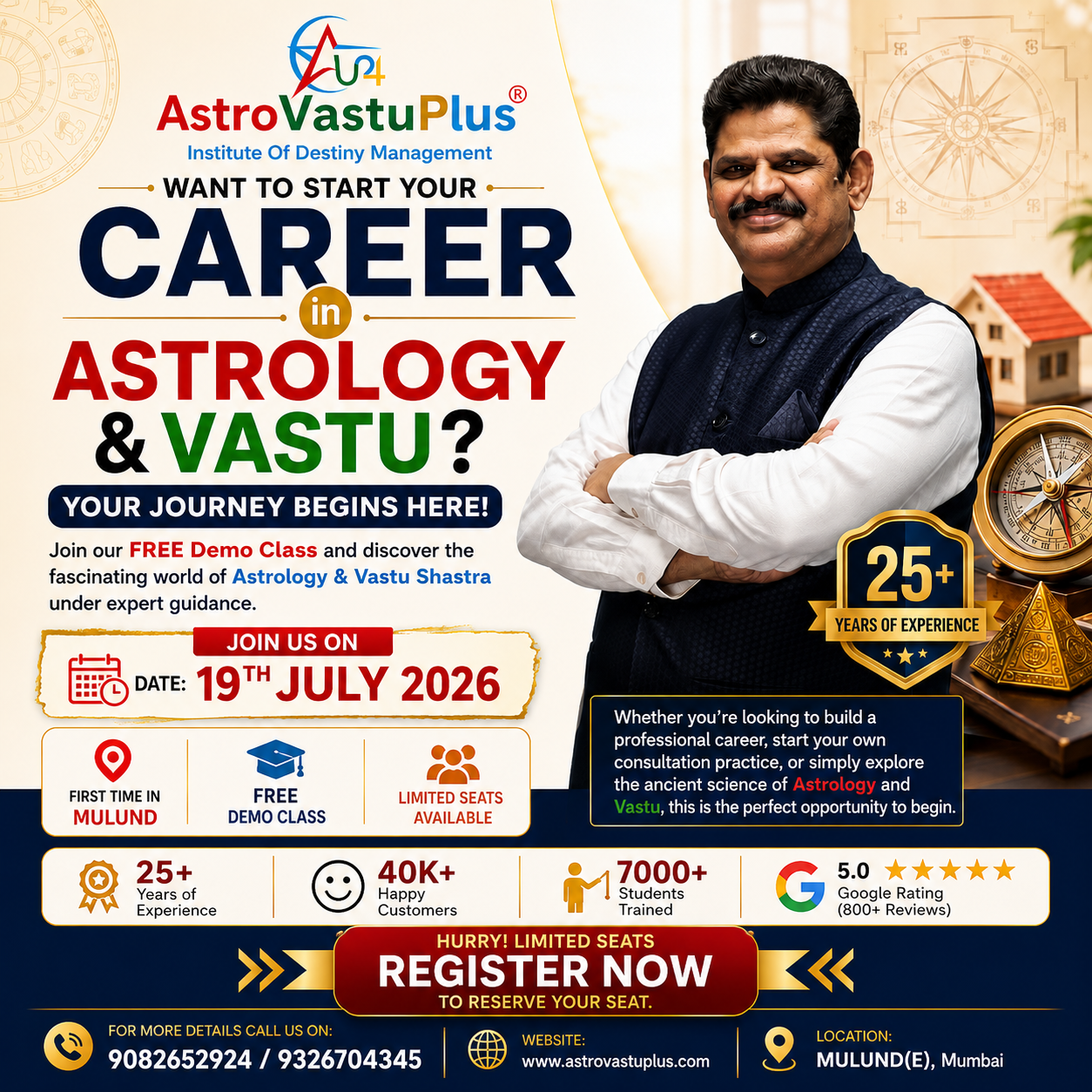 AstroVastuPlus Facebook ad: Start Your Career in Astrology & Vastu, FREE Session!