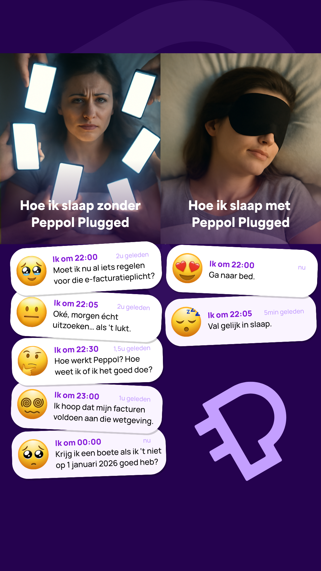 Peppol Plugged Facebook ad: Peppol aan? Stress uit.