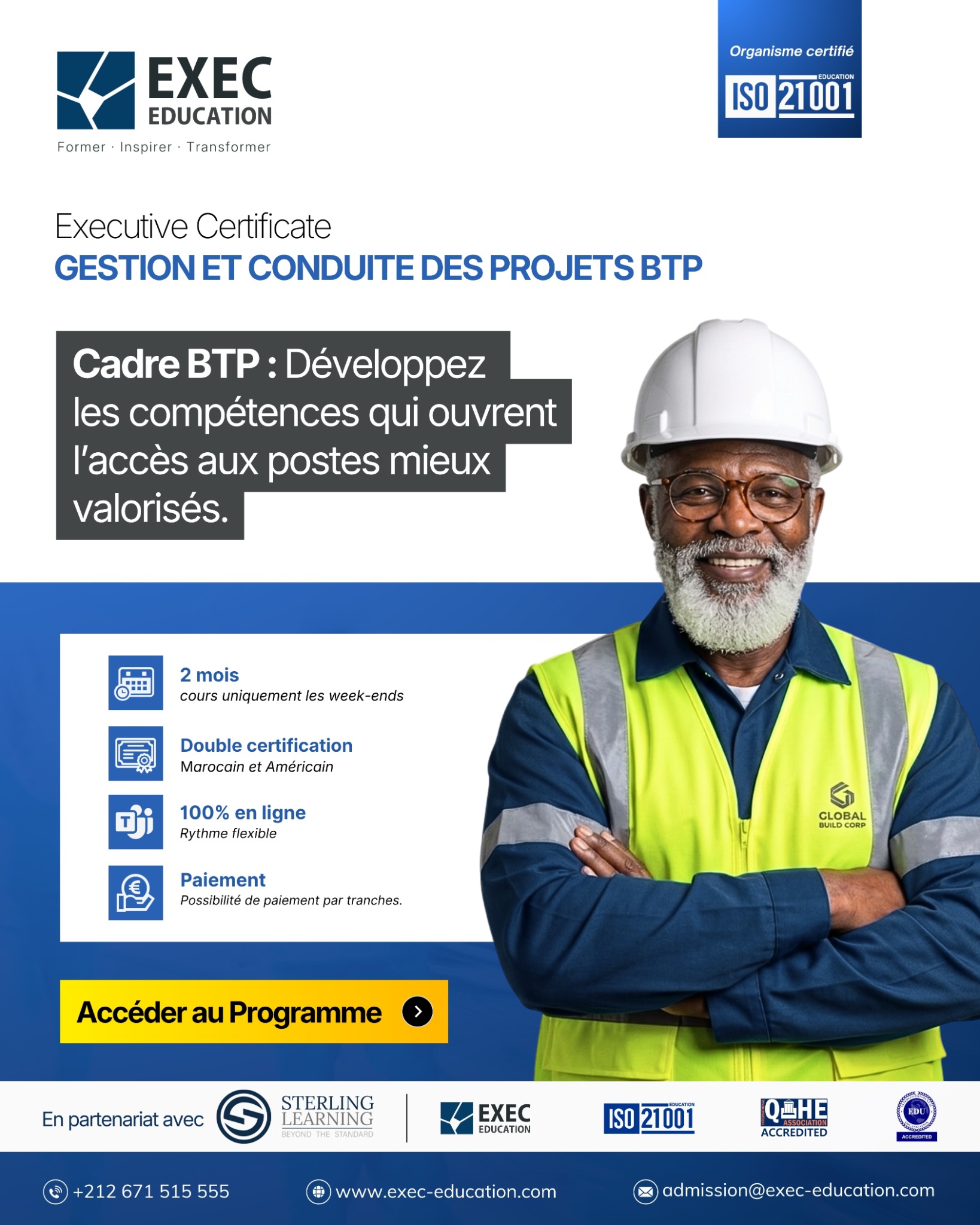 EXEC Education Facebook ad: Devenez Chef de Projet BTP