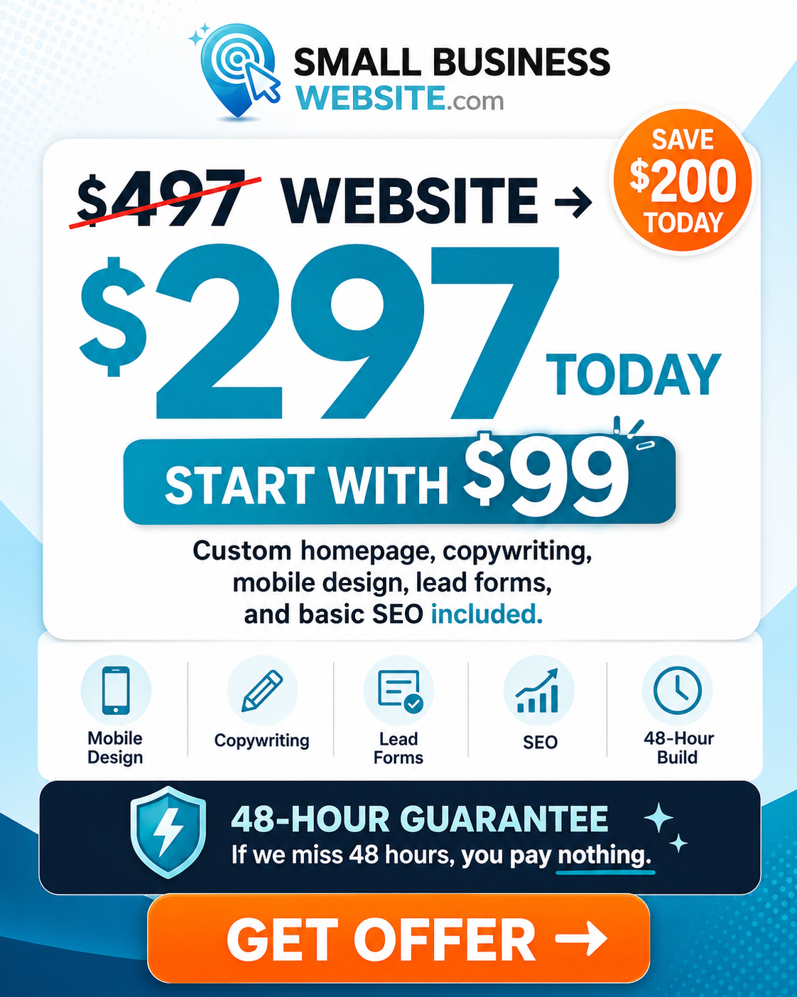 Small Business Website Facebook ad: $297 Website Offer