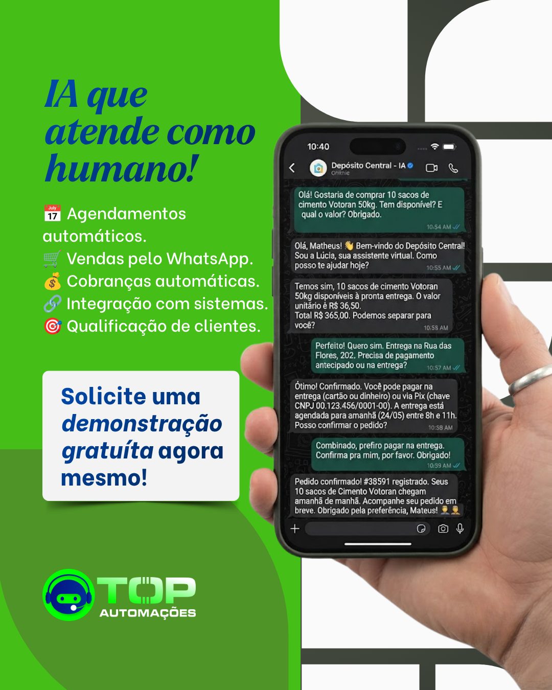 Automação WhatsApp Top Marketing Facebook ad: Atendimento inteligente, humanizado e sem interrupções.