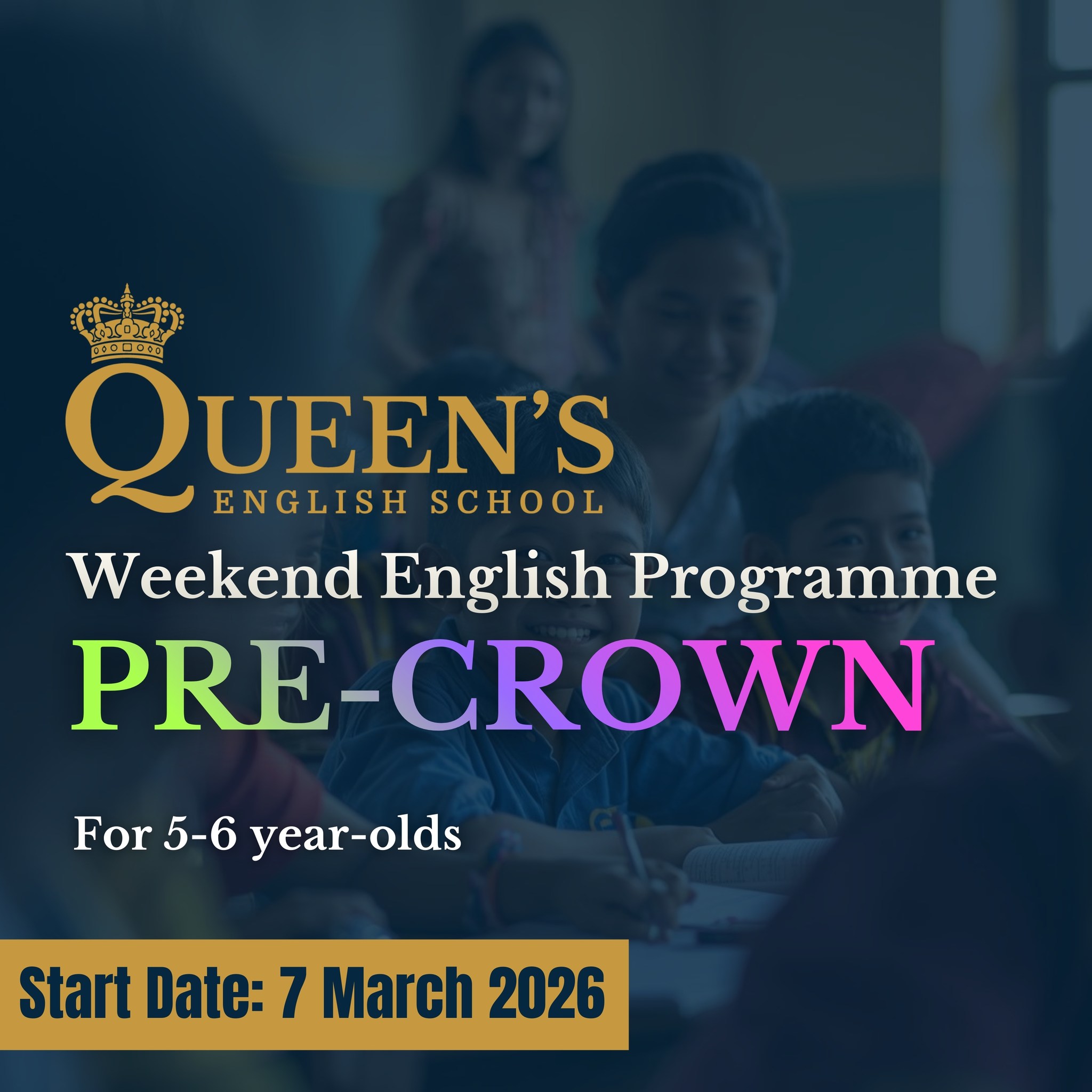 Queen’s English School Facebook ad: 𝐏𝐫𝐞-𝐂𝐫𝐨𝐰𝐧 𝐂𝐥𝐚𝐬𝐬 (𝐎𝐧 𝐂𝐚𝐦𝐩𝐮𝐬) |…