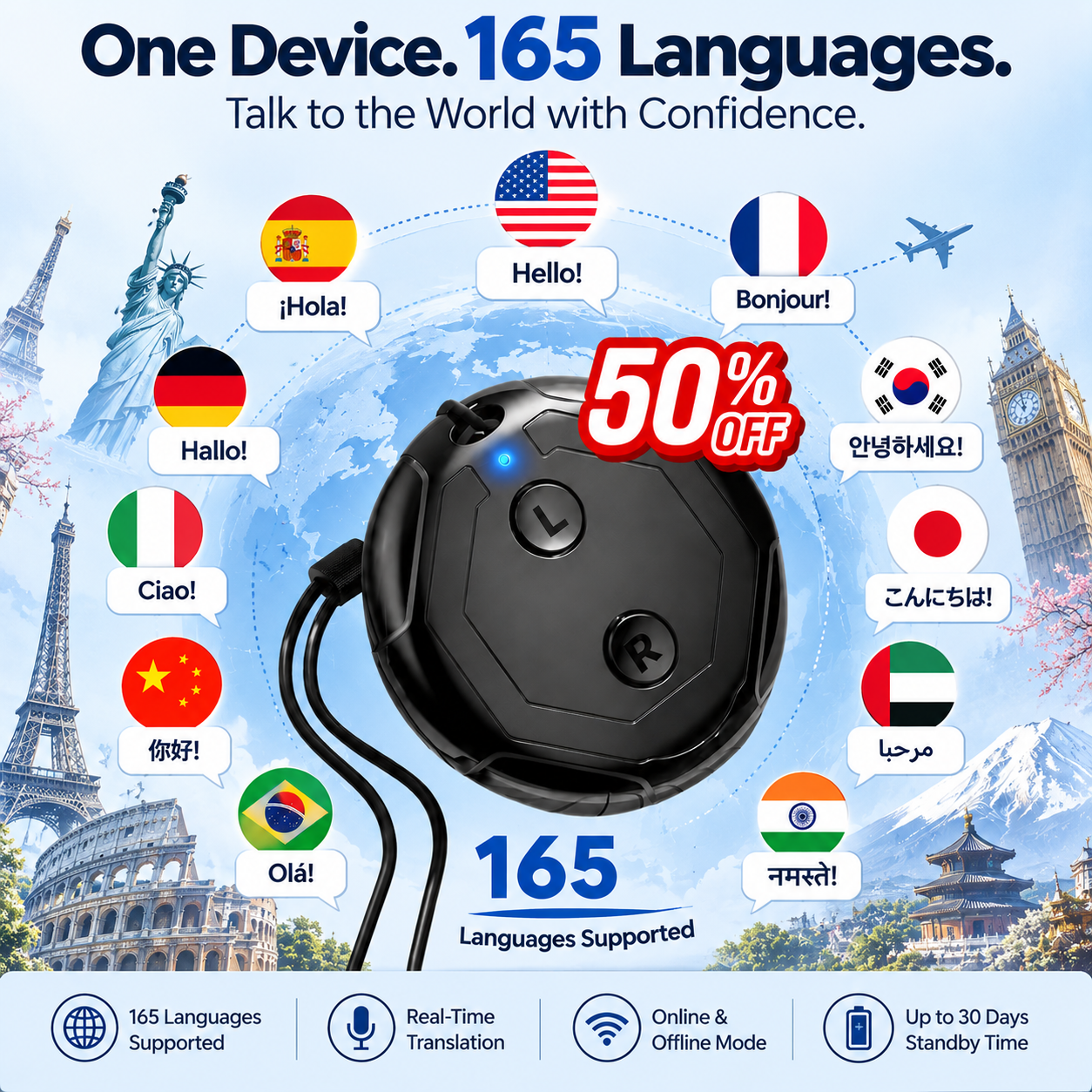 Lunovan Facebook ad: LAST DAY 50% OFF K18 AI Smart Translator 2026- Break…