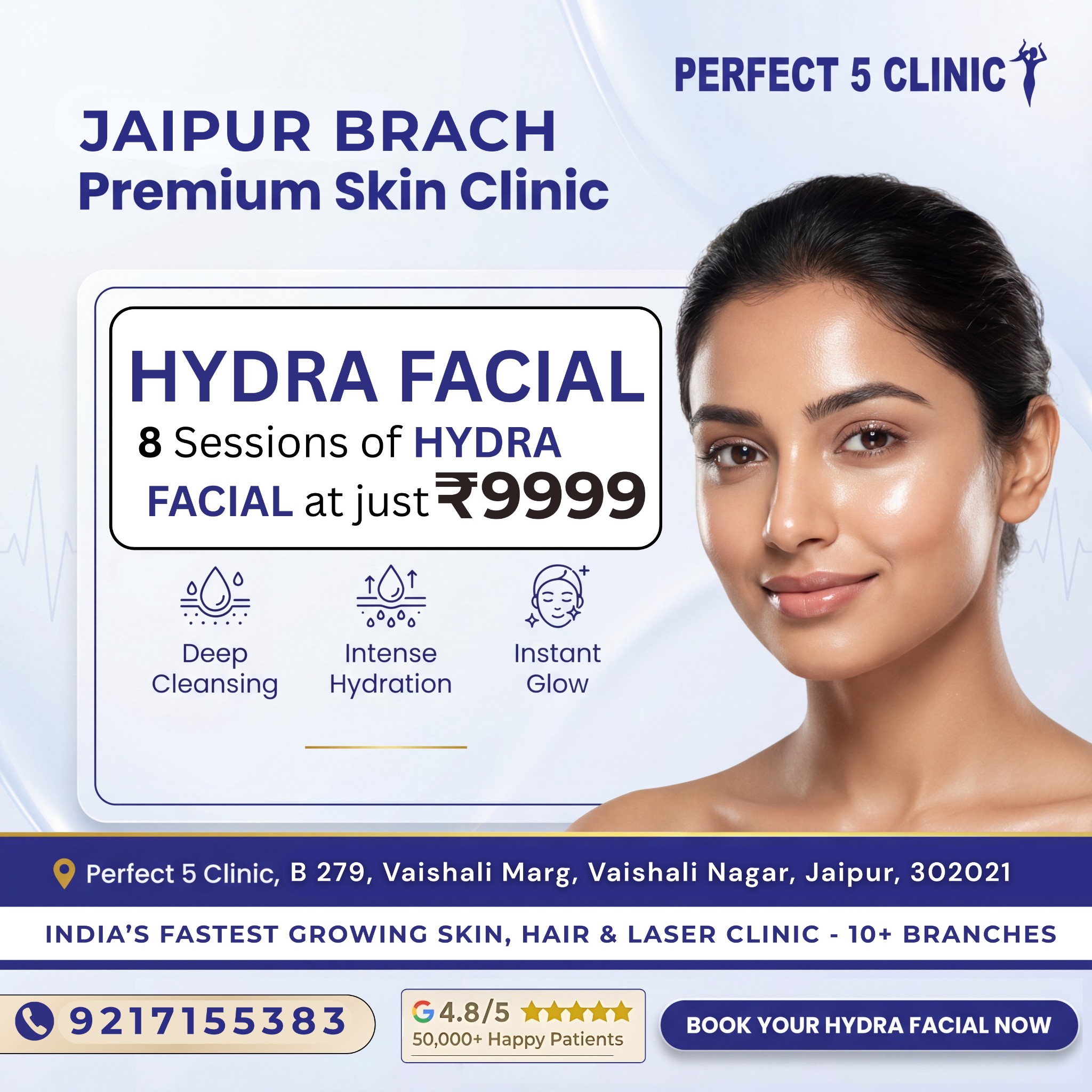 Perfect 5 Clinic - Jaipur Facebook ad: Get 8 Advanced Hydra Facial Sessions at Just ₹9,999 in…