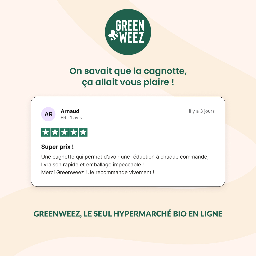 Greenweez.com Facebook ad: Noté Excellent par +100 000 clients