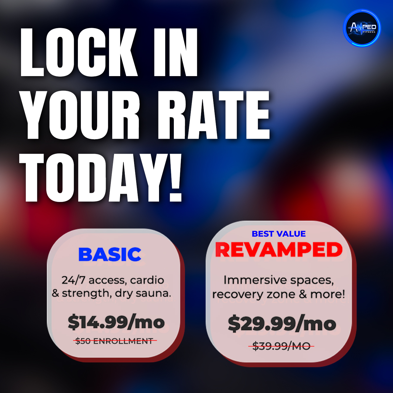 Amped Fitness Facebook ad from May 8, 2026