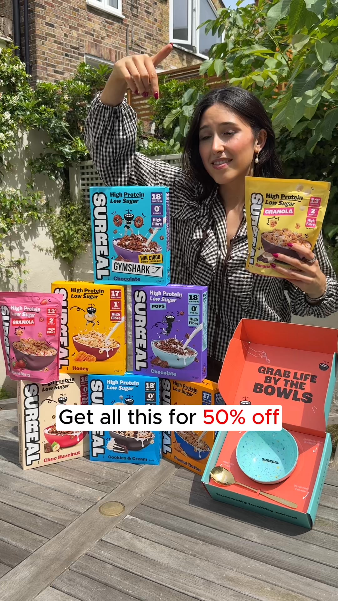 Surreal Facebook ad: Up To 53% Off. 18g Protein Per Bowl.