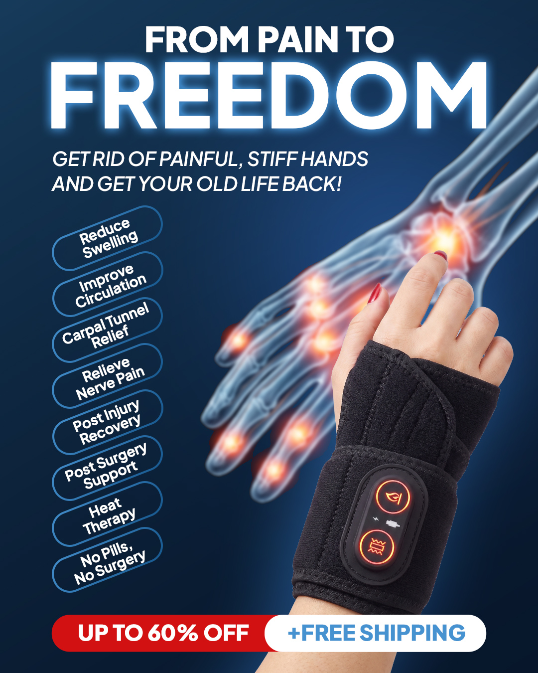 Hand Health Tips Facebook ad: Hand Pain, Burning, Swelling and Weakness? Do this.
