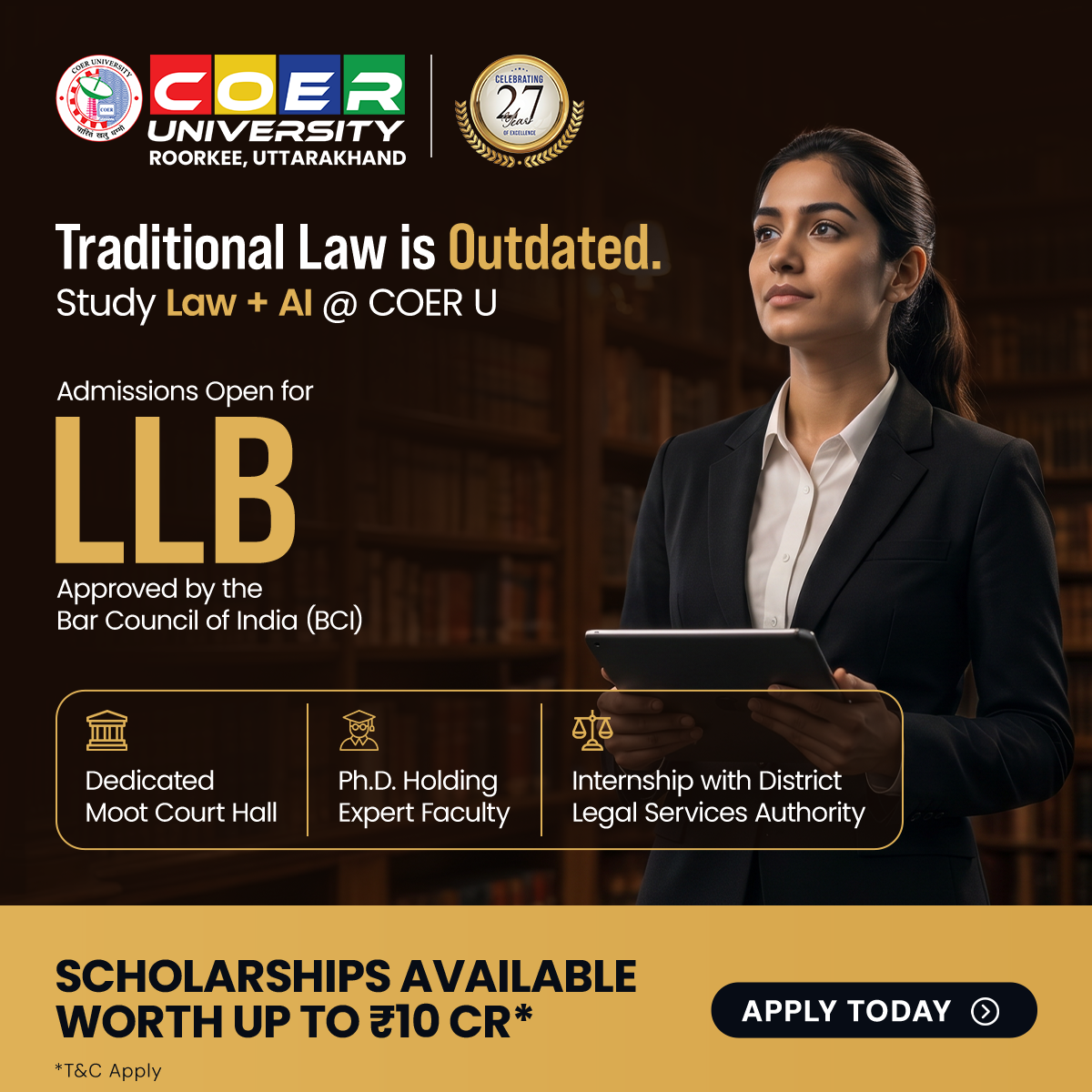 COER University Facebook ad: Admissions Open 2026 | LLB at COER University