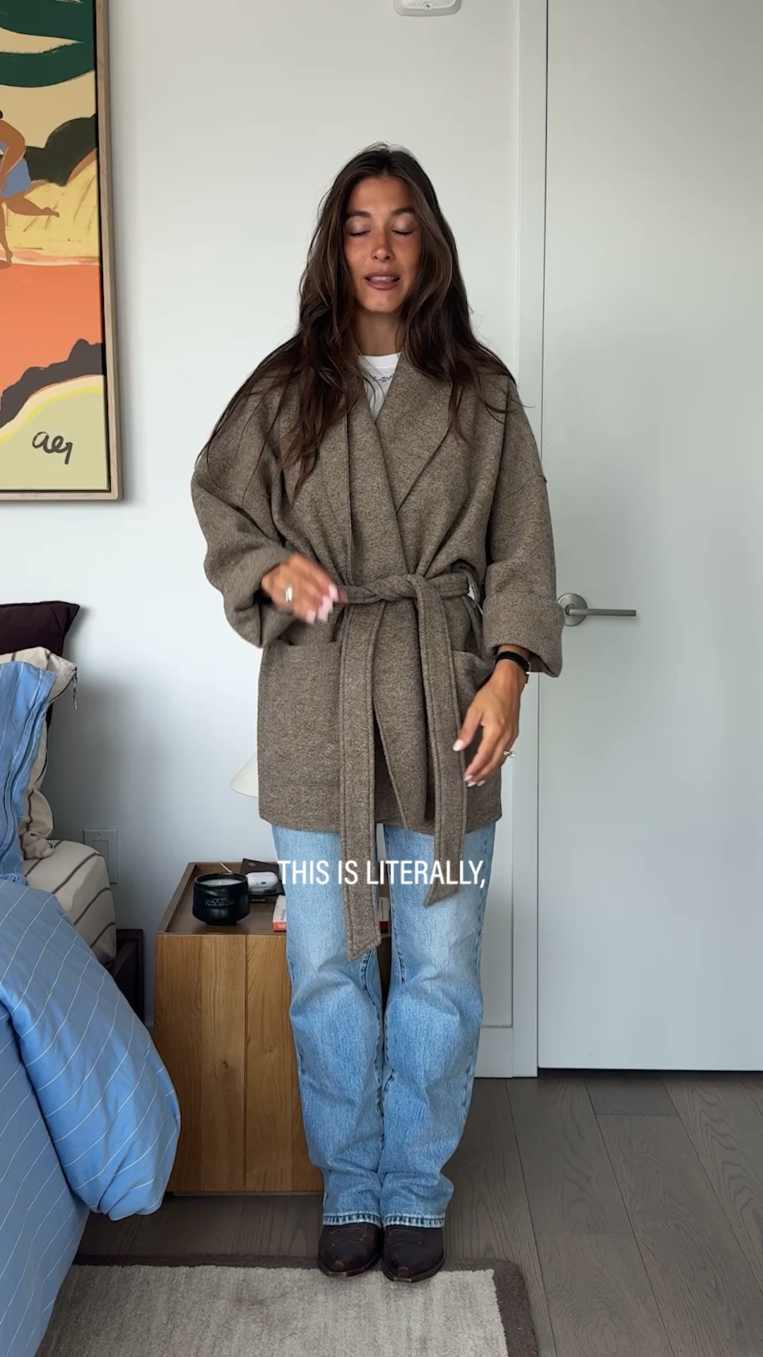 Buck Mason Women's Facebook ad: Felted Wool Wrap Coat