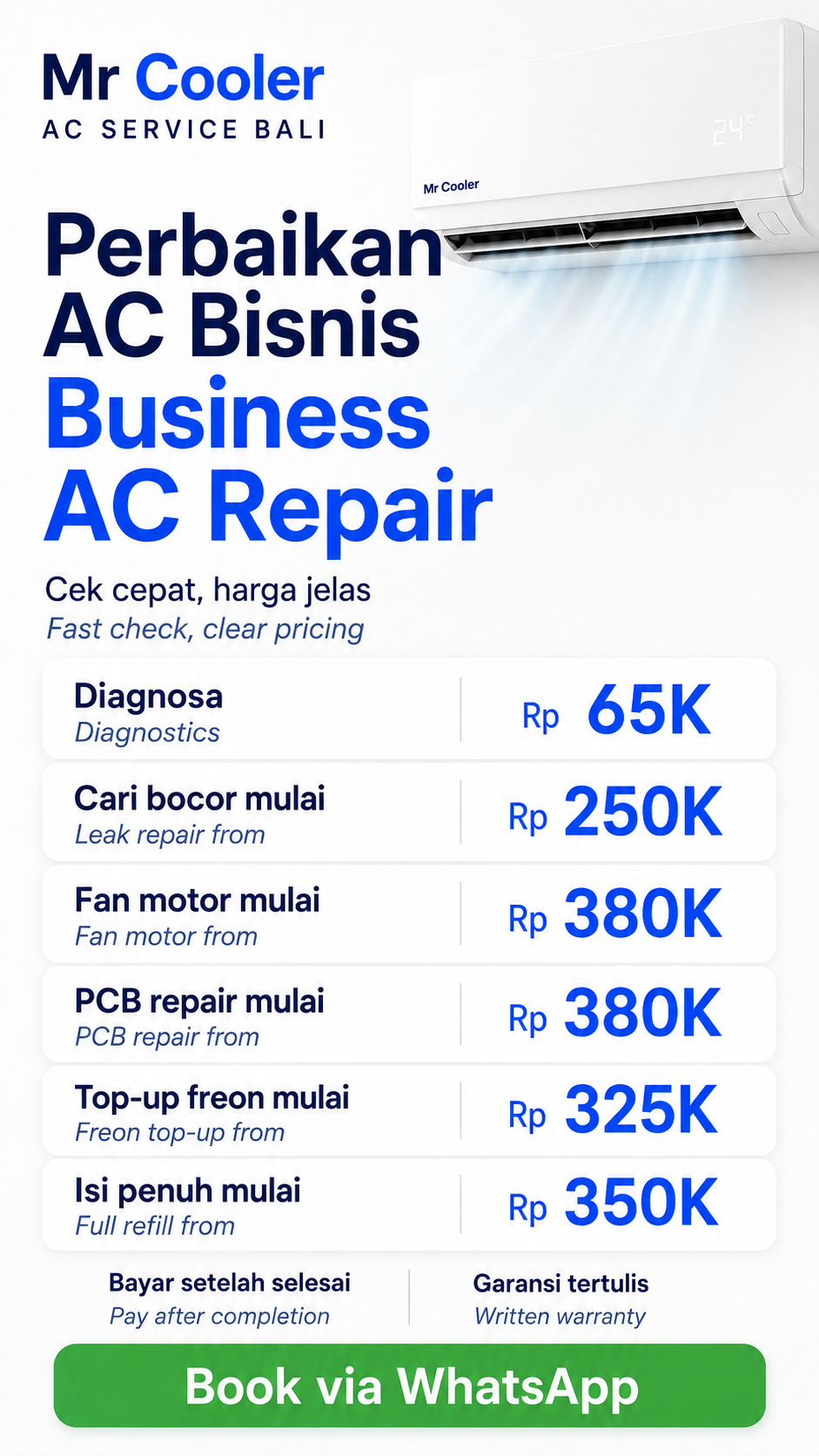 Mr Cooler - AC Service Bali Facebook ad