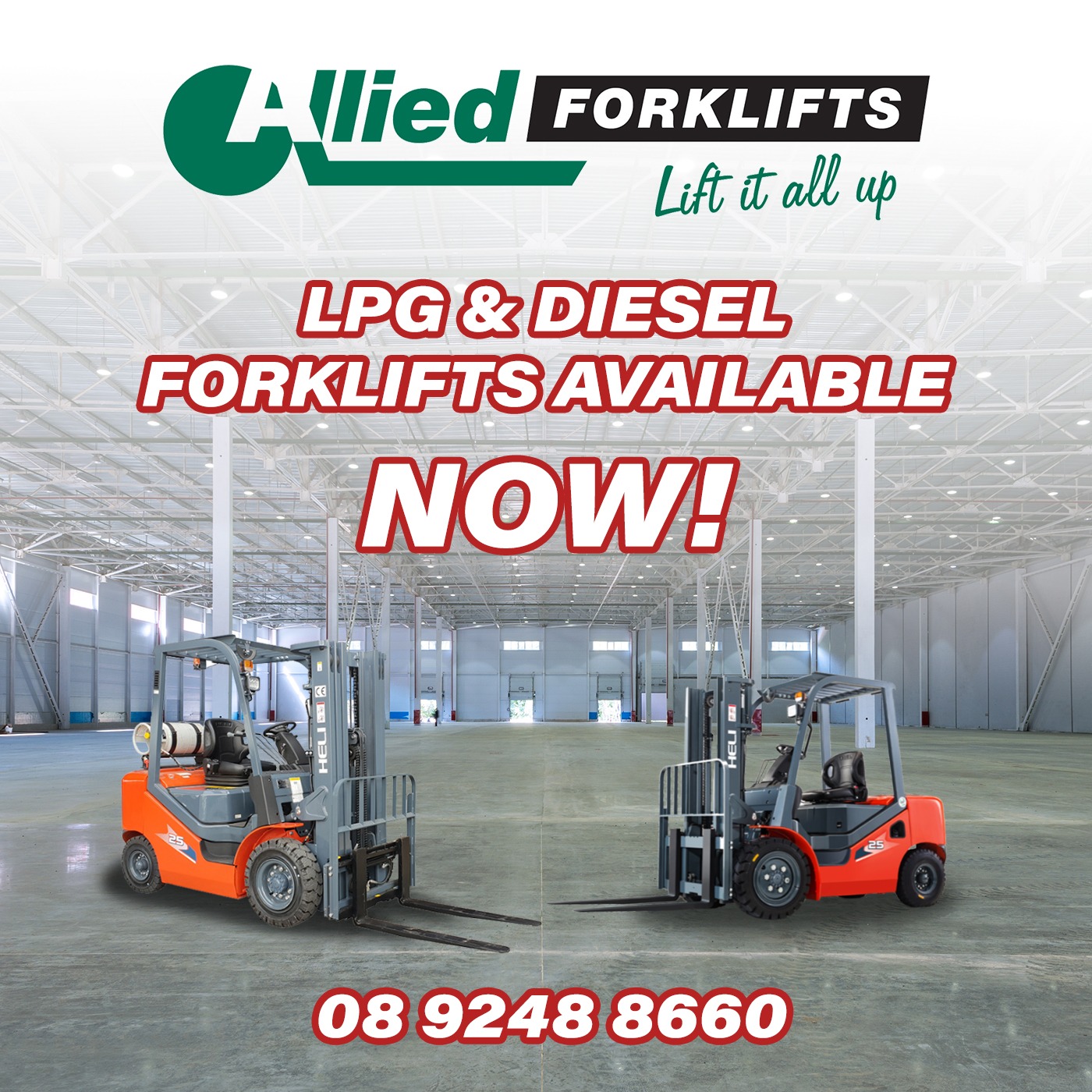 Allied Forklifts Pty Ltd Facebook ad: LPG & Diesel Forklifts Available