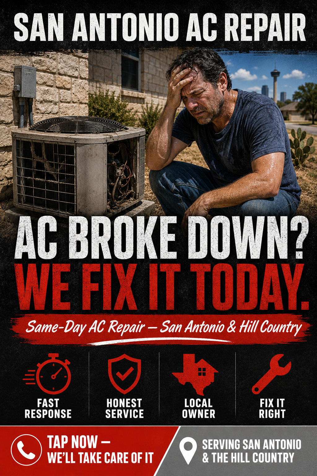 Home Comfort Co. Heating and Air Facebook ad: Thermostat Says 72. House Says 82. We Fix That.