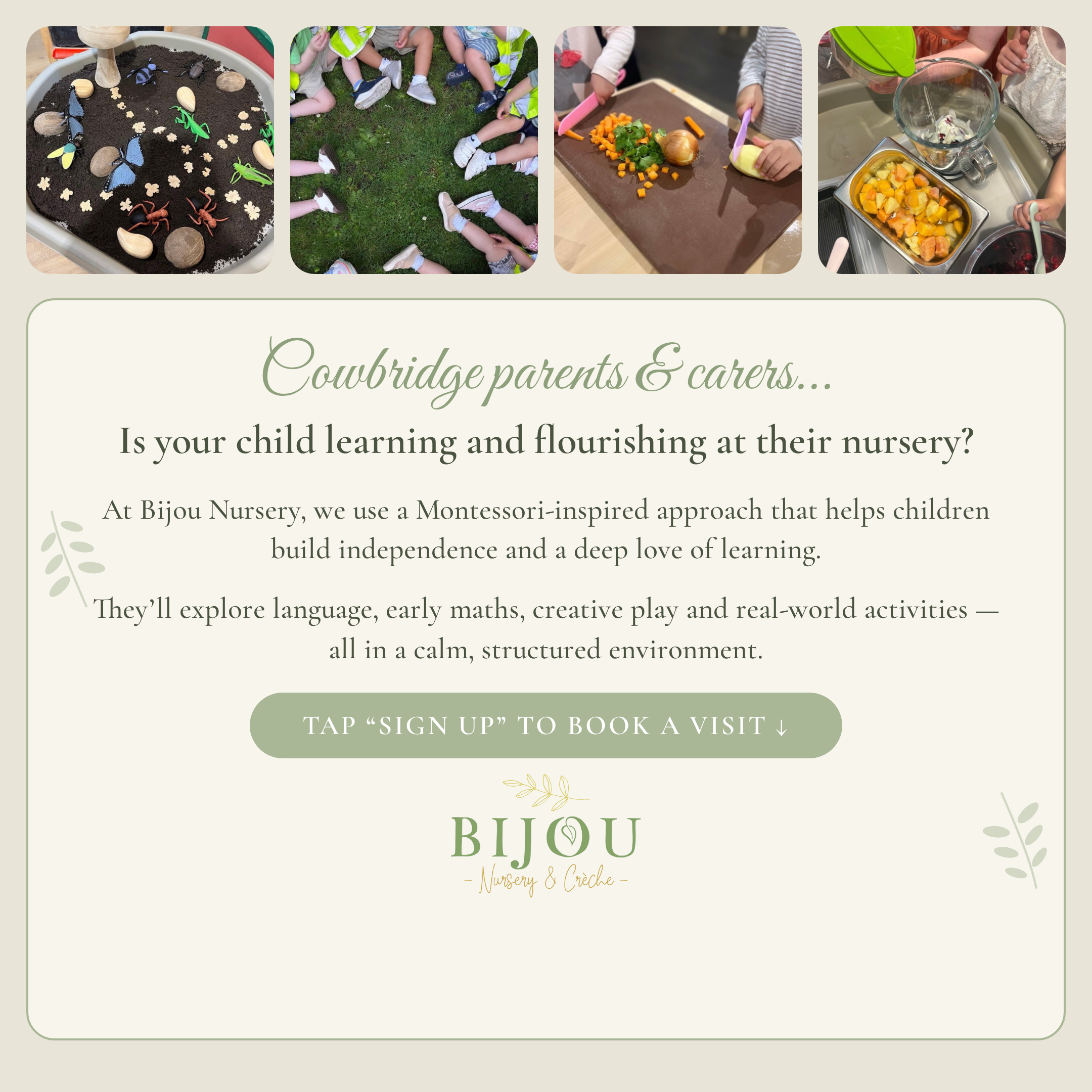 Bijou Nursery & Crèche Facebook ad: Limited September spaces, book a look-around