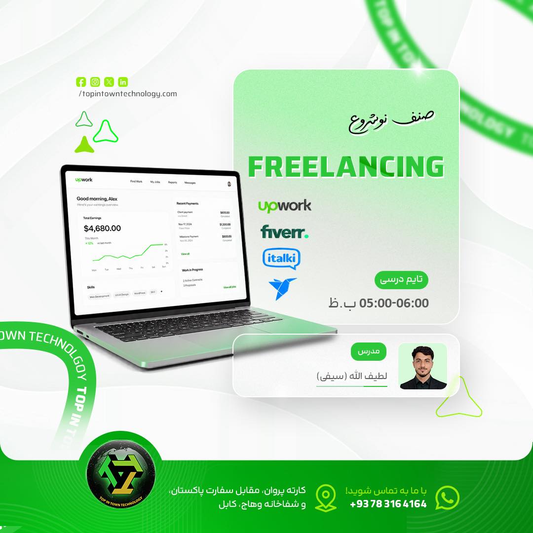 Top In Town Technology Facebook ad: آغاز صنف جدید فریلنسینگ در کابل!