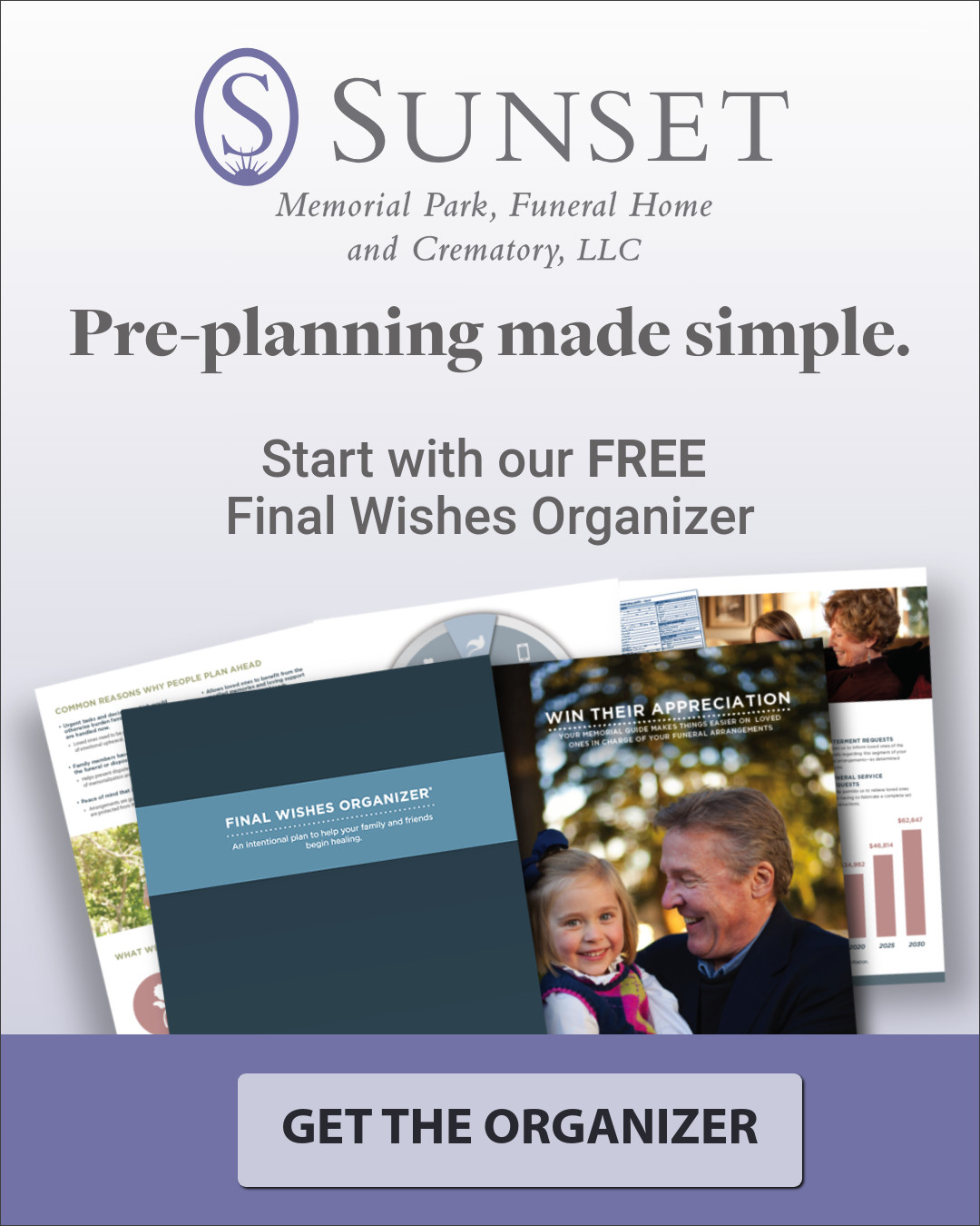 Sunset Memorial Park Facebook ad: Pre-Planning Made Simple.