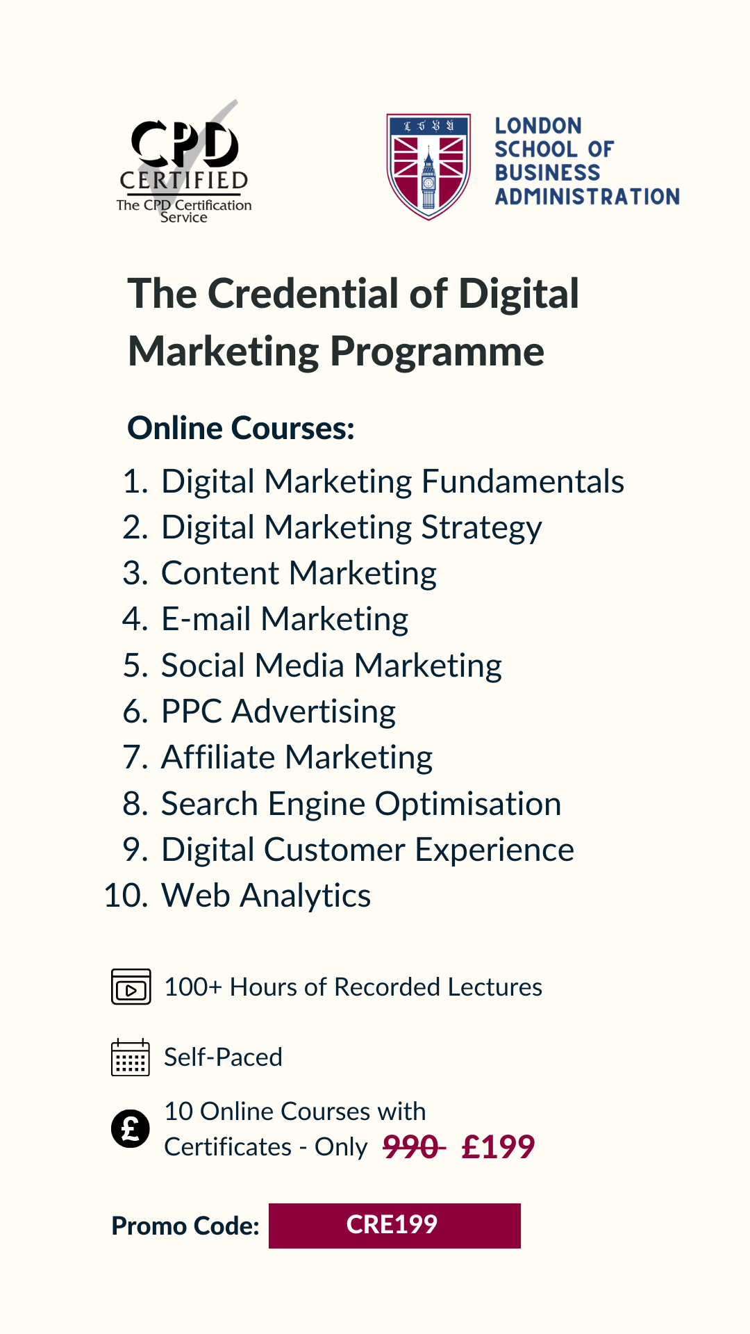 London School of Business Administration Facebook ad