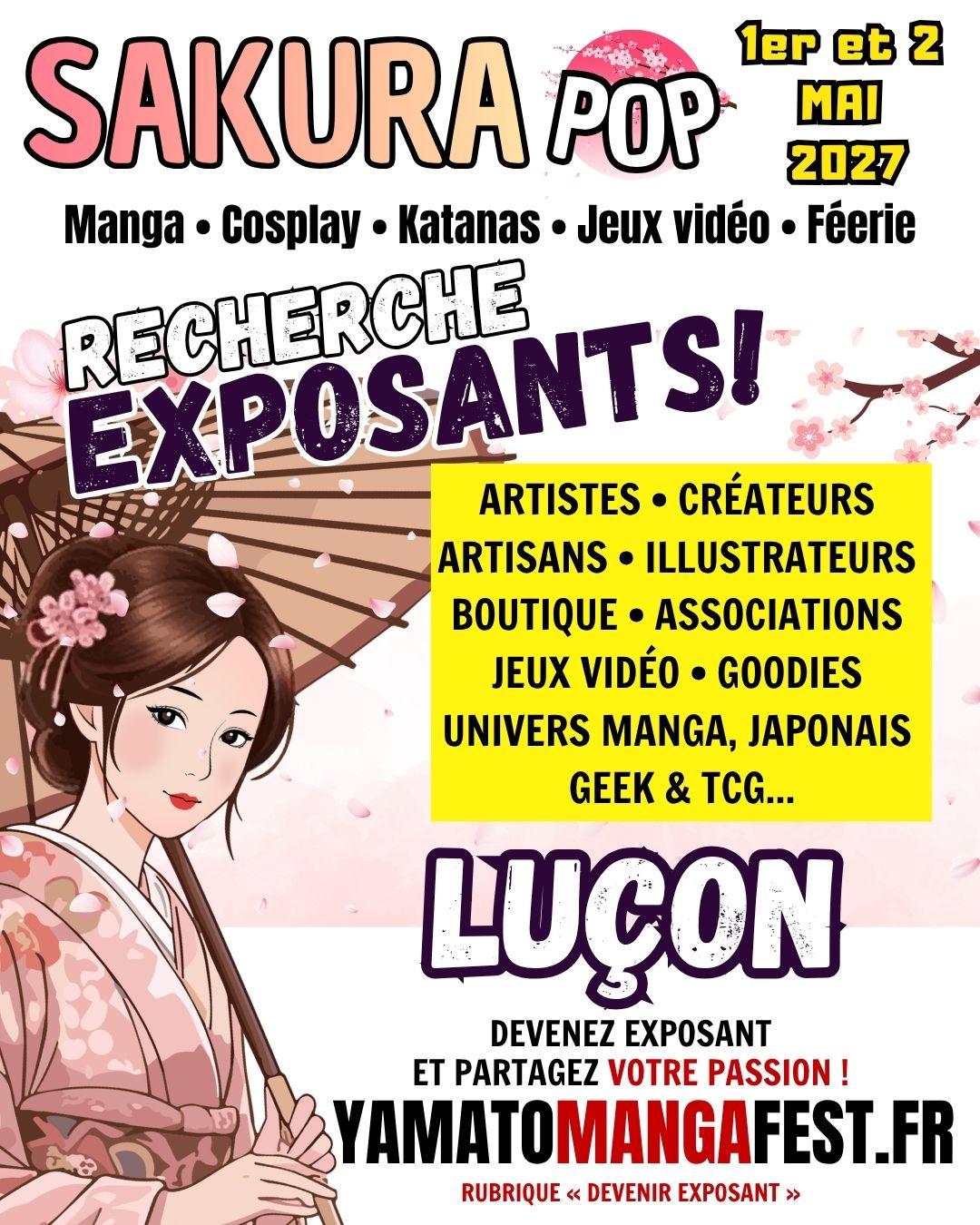Sakura POP Facebook ad: RECHERCHE EXPOSANTS, SAKURA POP LUÇON 2027!