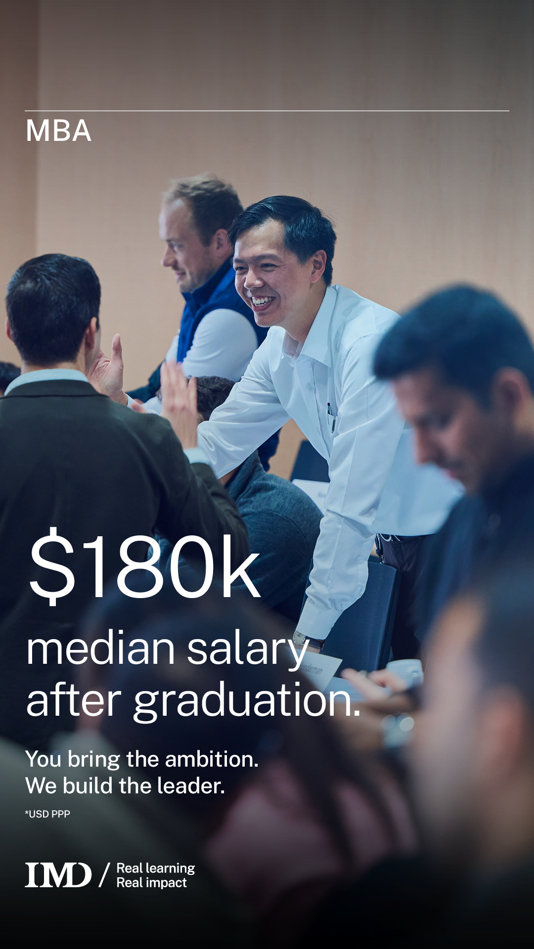 Institute for Management Development IMD Facebook ad: Meet the leader your ambition demands.
