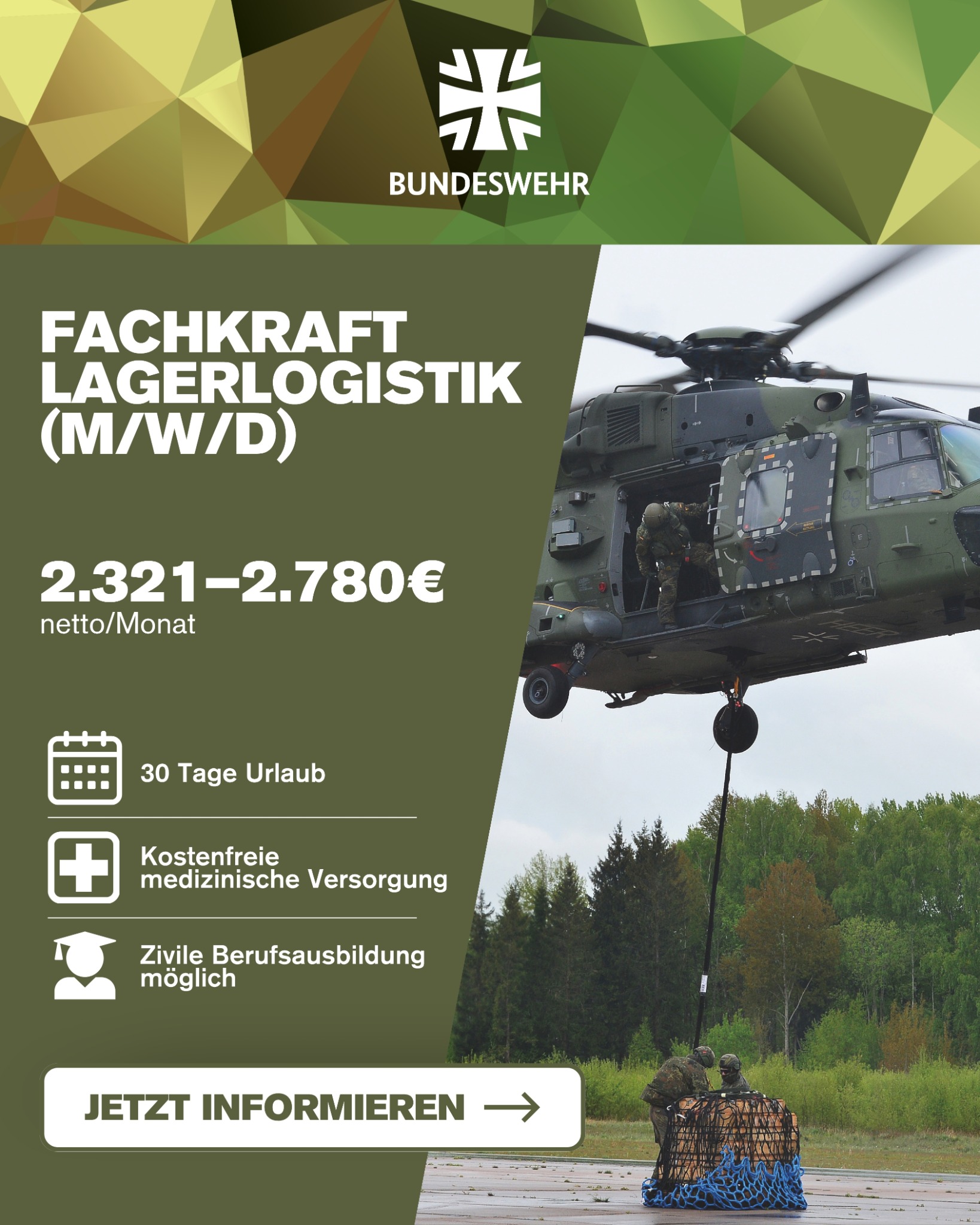 Simplejobs Facebook ad: Sicherer Job: 2.321-2.780 € netto