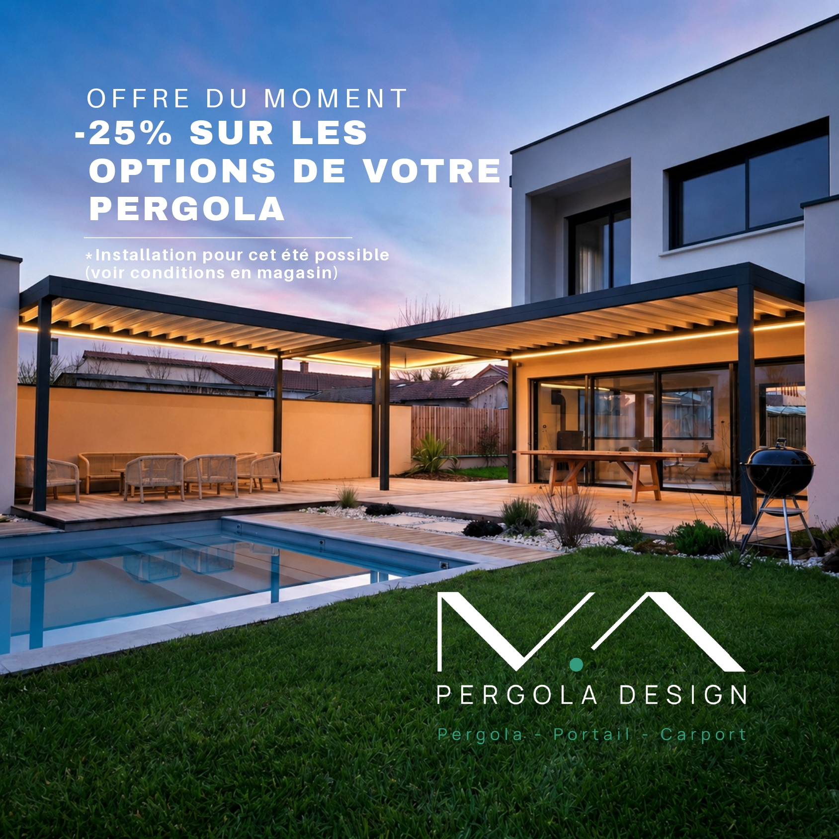 Ma Pergola Design Facebook ad: Votre pergola sur mesure installée avant la fin de l’été.