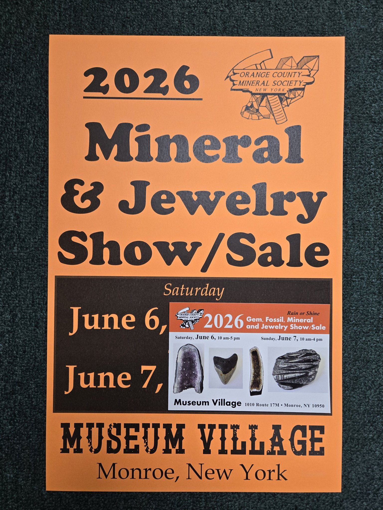 Orange County Mineral Society of NY Facebook ad: Great weather for shopping, education.