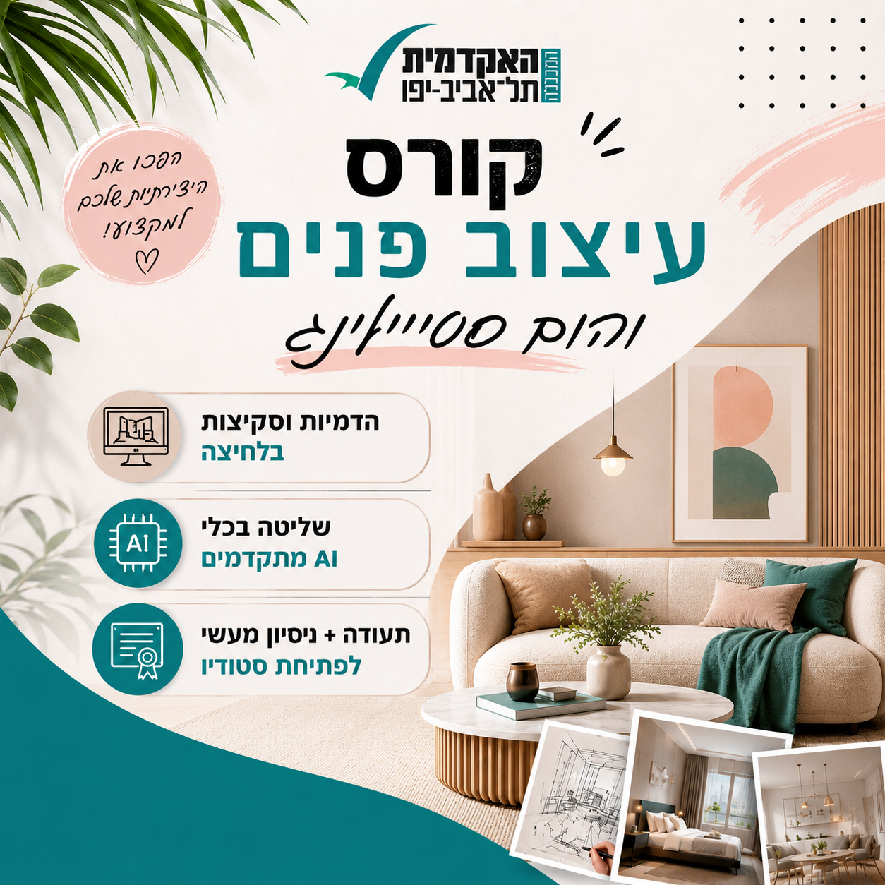 האקדמית - לימודי חוץ, של המכללה האקדמית תל־אביב-יפו Facebook ad: לפרטים לקורס עיצוב פנים והום סטיילינג >>