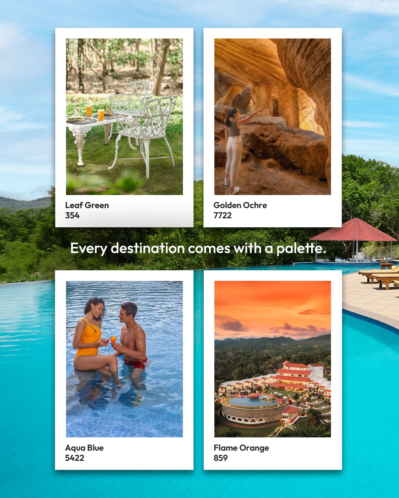 Gateway Hotels Facebook ad: From ocean blues and sunset oranges to lush…