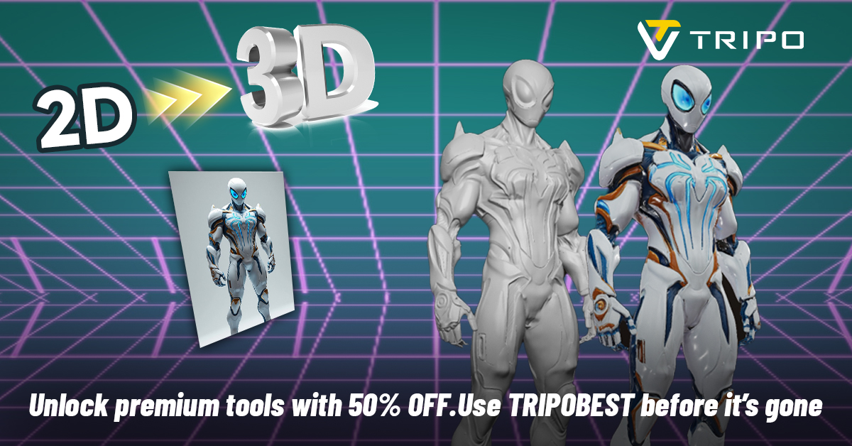 Tripo Facebook ad: 50% OFF All Pro Plans, Use Code: TRIPOBEST