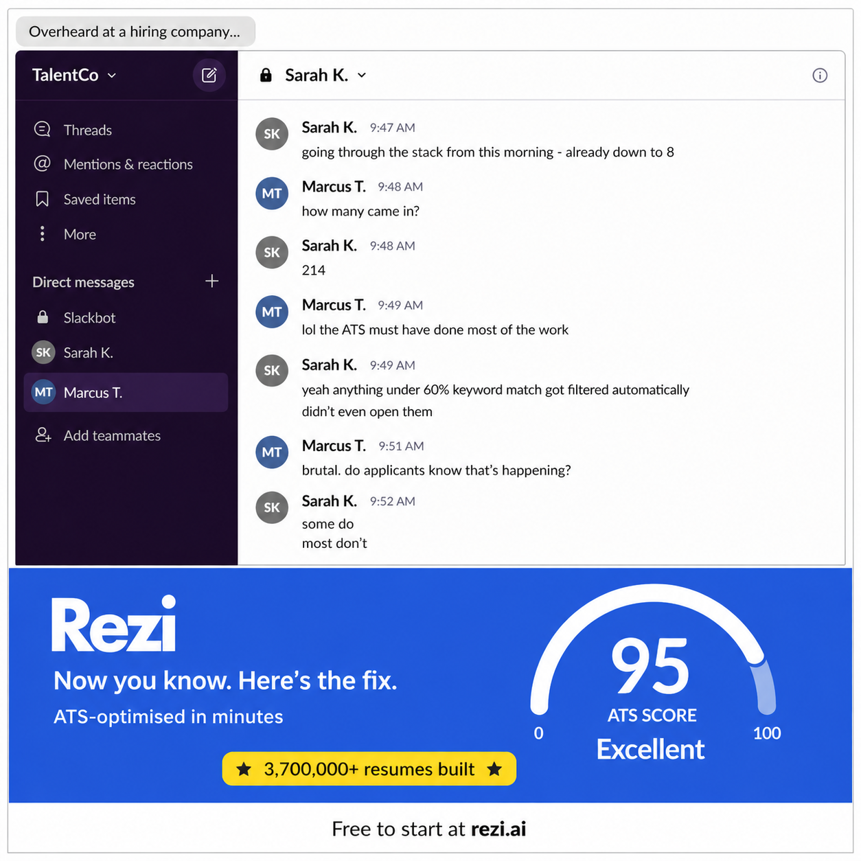 Rezi.ai Facebook ad: Land Your Dream Job Faster