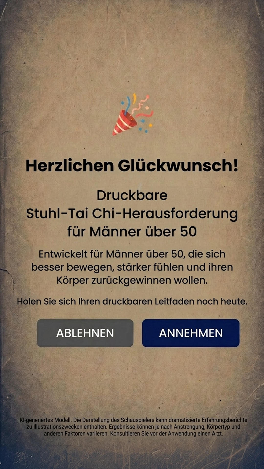 Muscle Charge Facebook ad: Chair Tai Chi für Männer ab 50.
