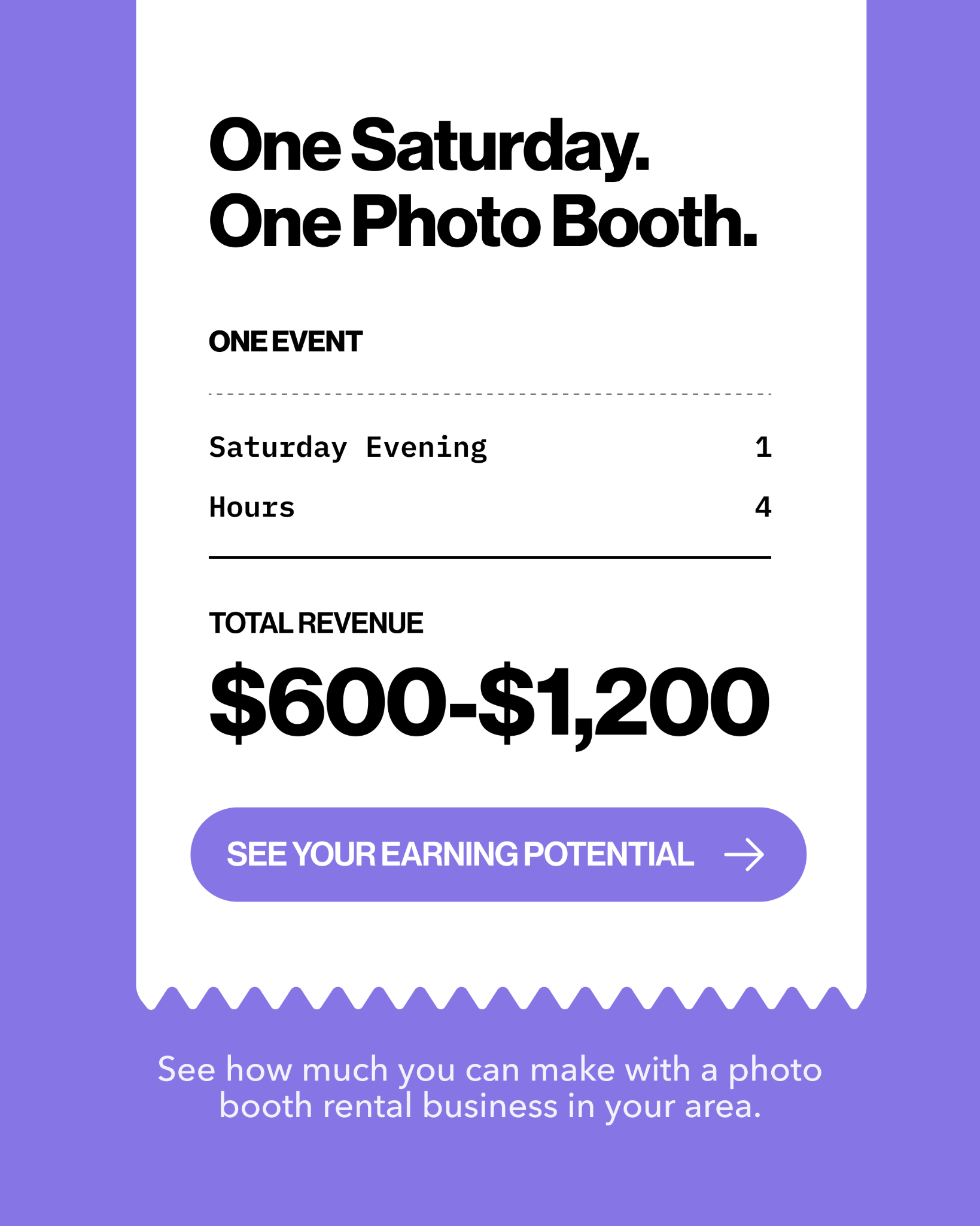Photobooth Supply Co. Facebook ad: What's One Saturday Worth?