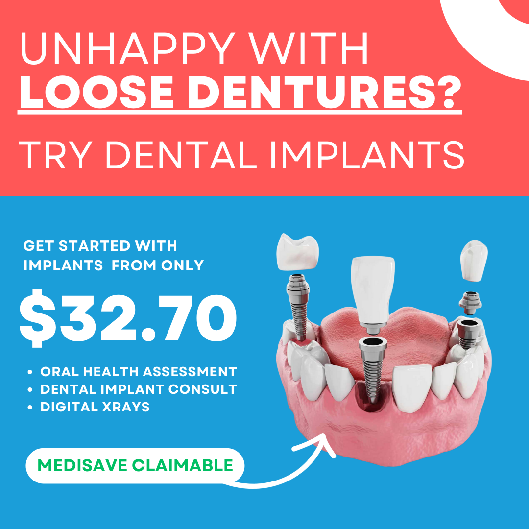 NoFrills Dental Facebook ad: Medisave Claim Your Dental Implants Today!:D