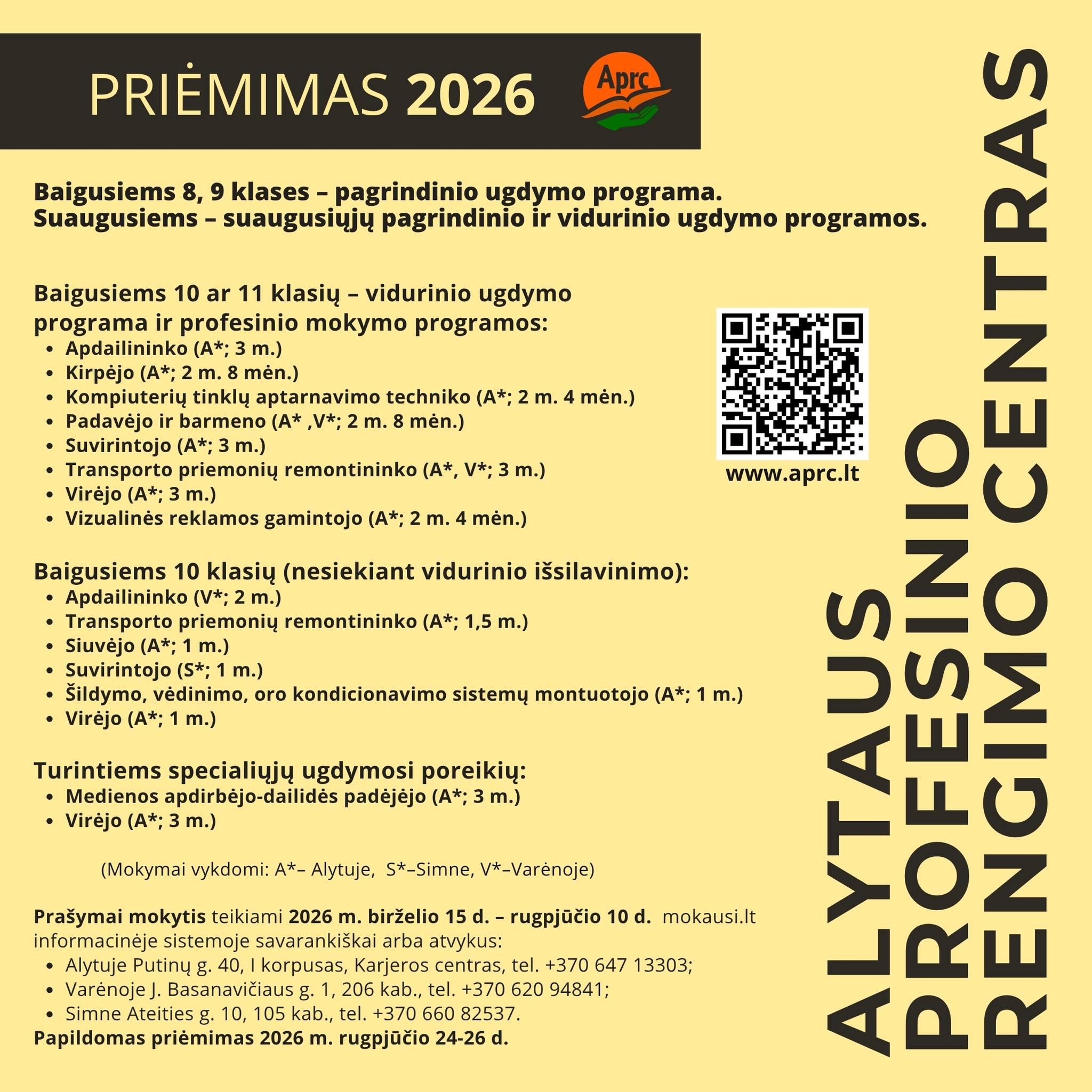 Alytaus profesinio rengimo centras Facebook ad: KVIEČIAME MOKYTIS!