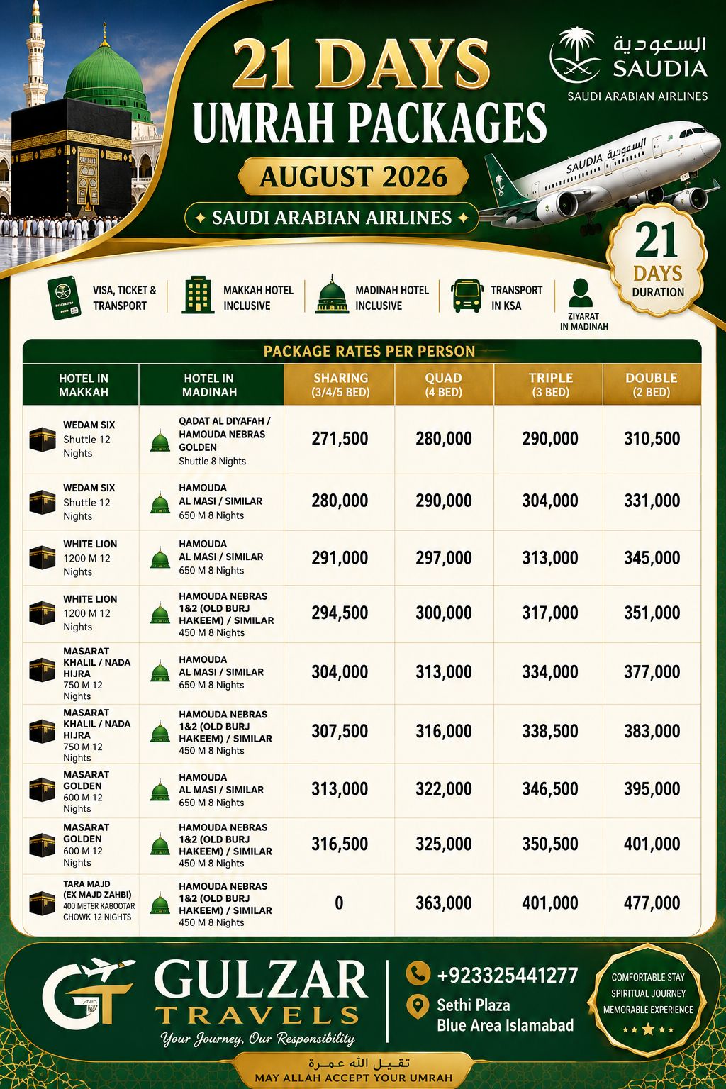 Umrah Flights Visa & Tours by Kamran Facebook ad: 21 Days Umrah Packages August 2026 | Saudi…