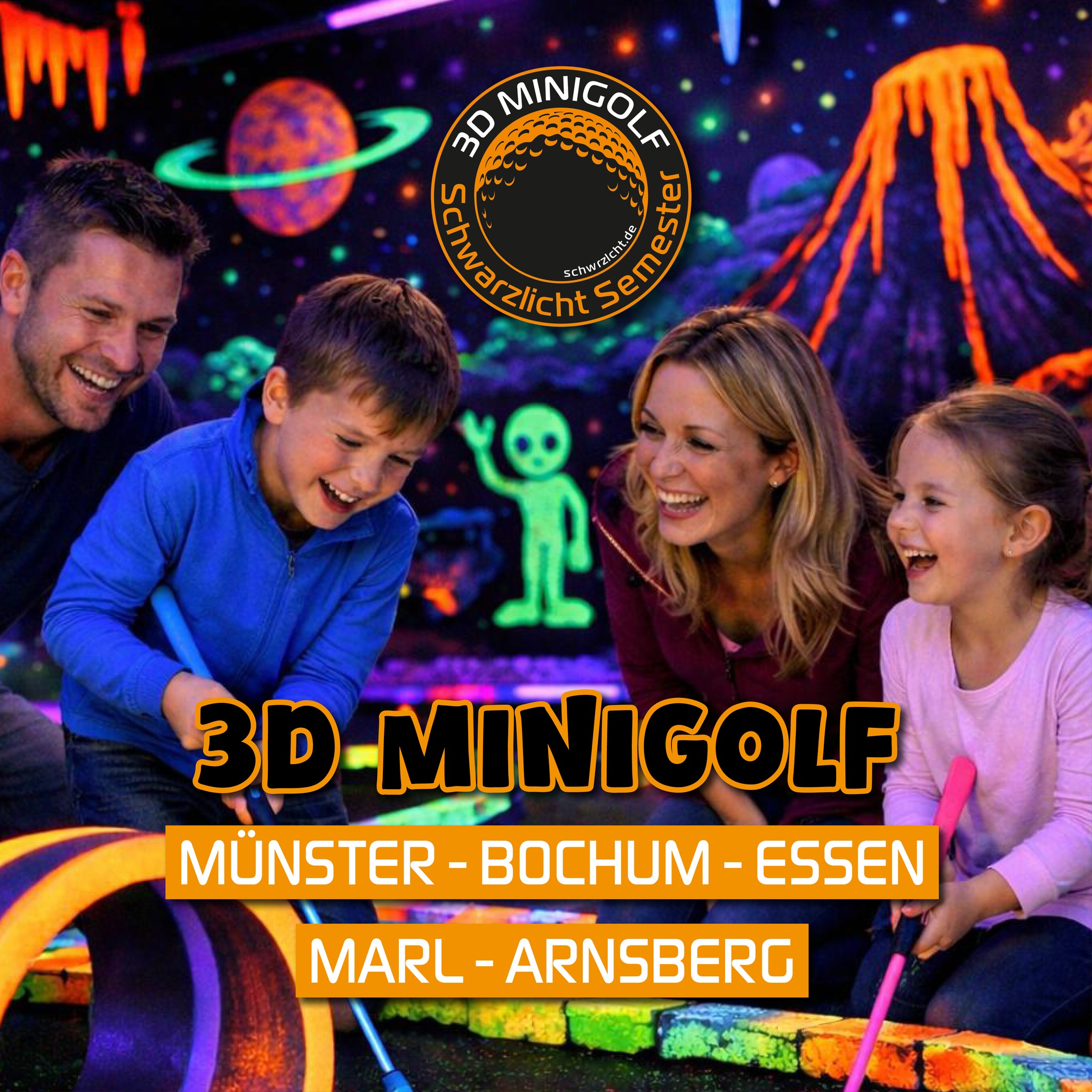 Schwarzlicht Semester 3D Minigolf Facebook ad: Schwarzlicht Minigolf | Schwarzlicht Semester 3D Minigolf