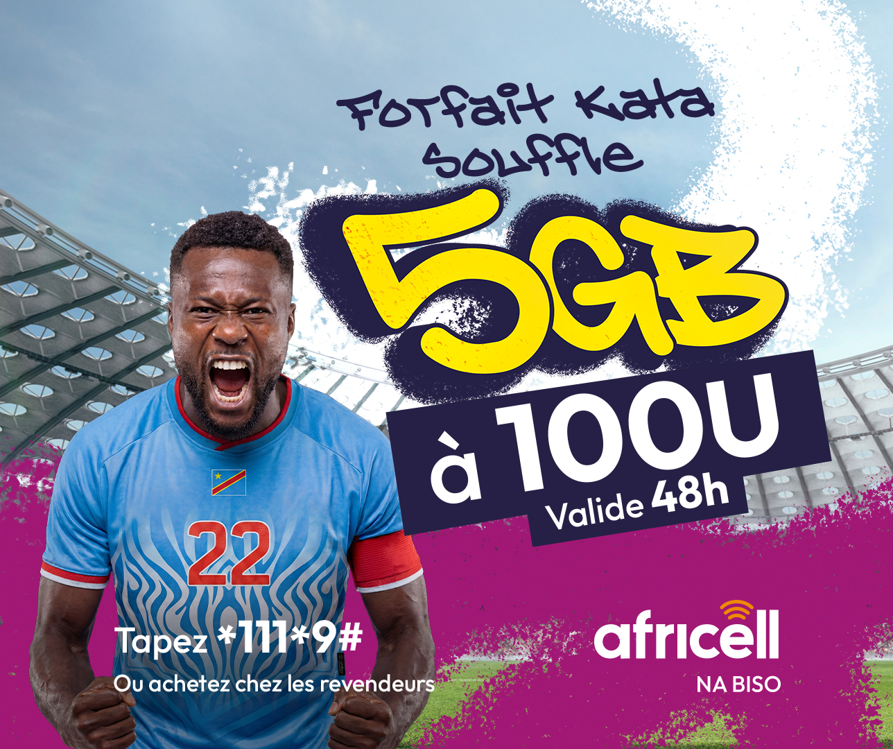 Africell RDC Facebook ad: De jour comme de nuit, restez connecté grâce…
