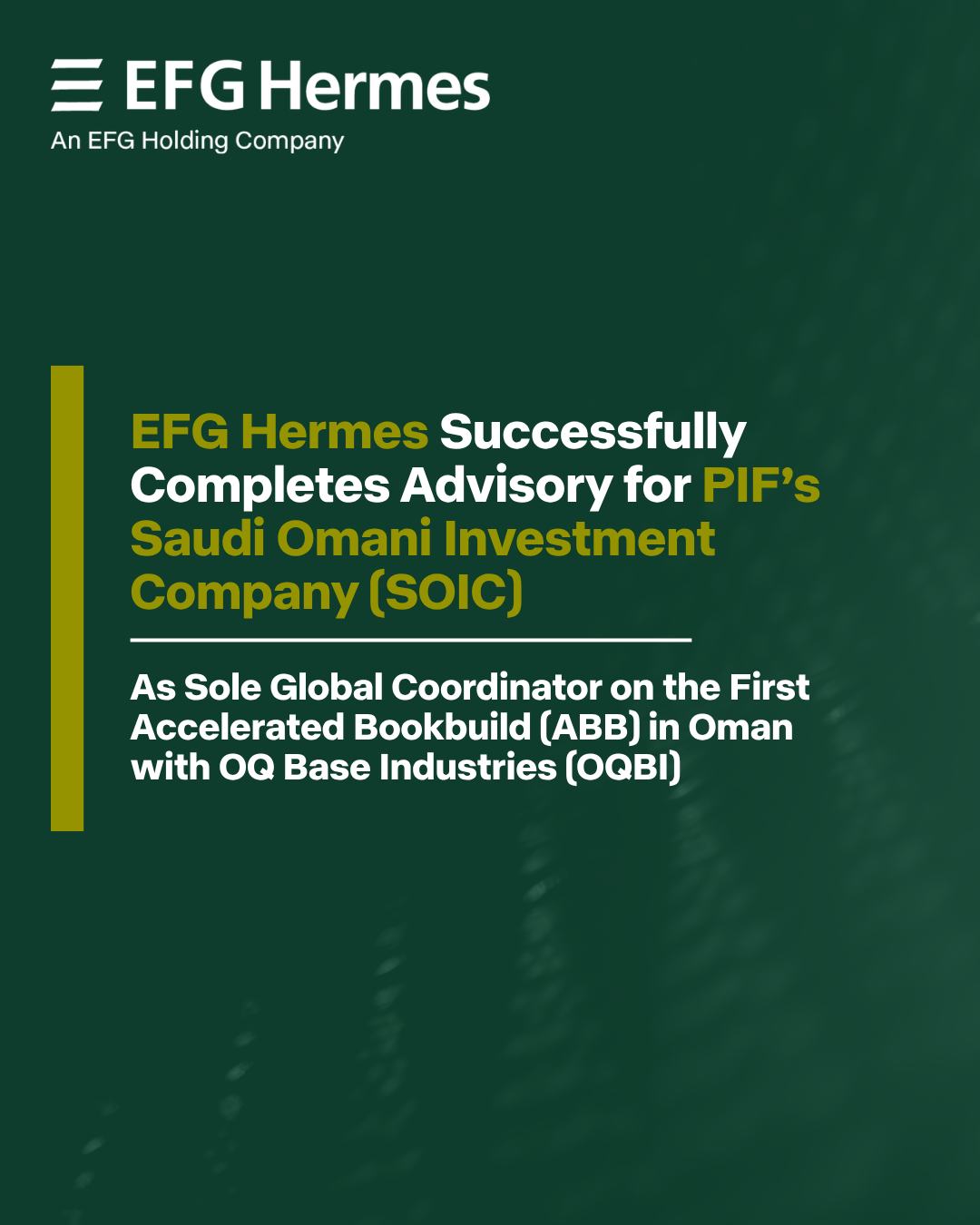 EFG Holding Facebook ad: We are pleased to announce the successful conclusion…