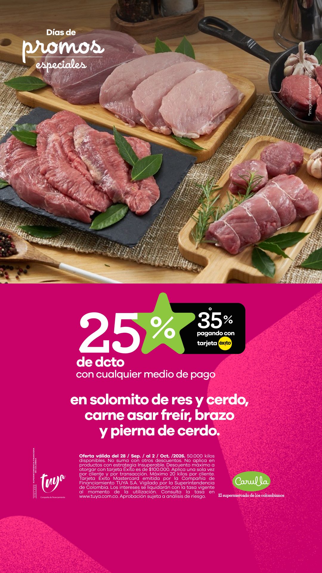 Carulla Facebook ad: Carnes frescas en oferta.