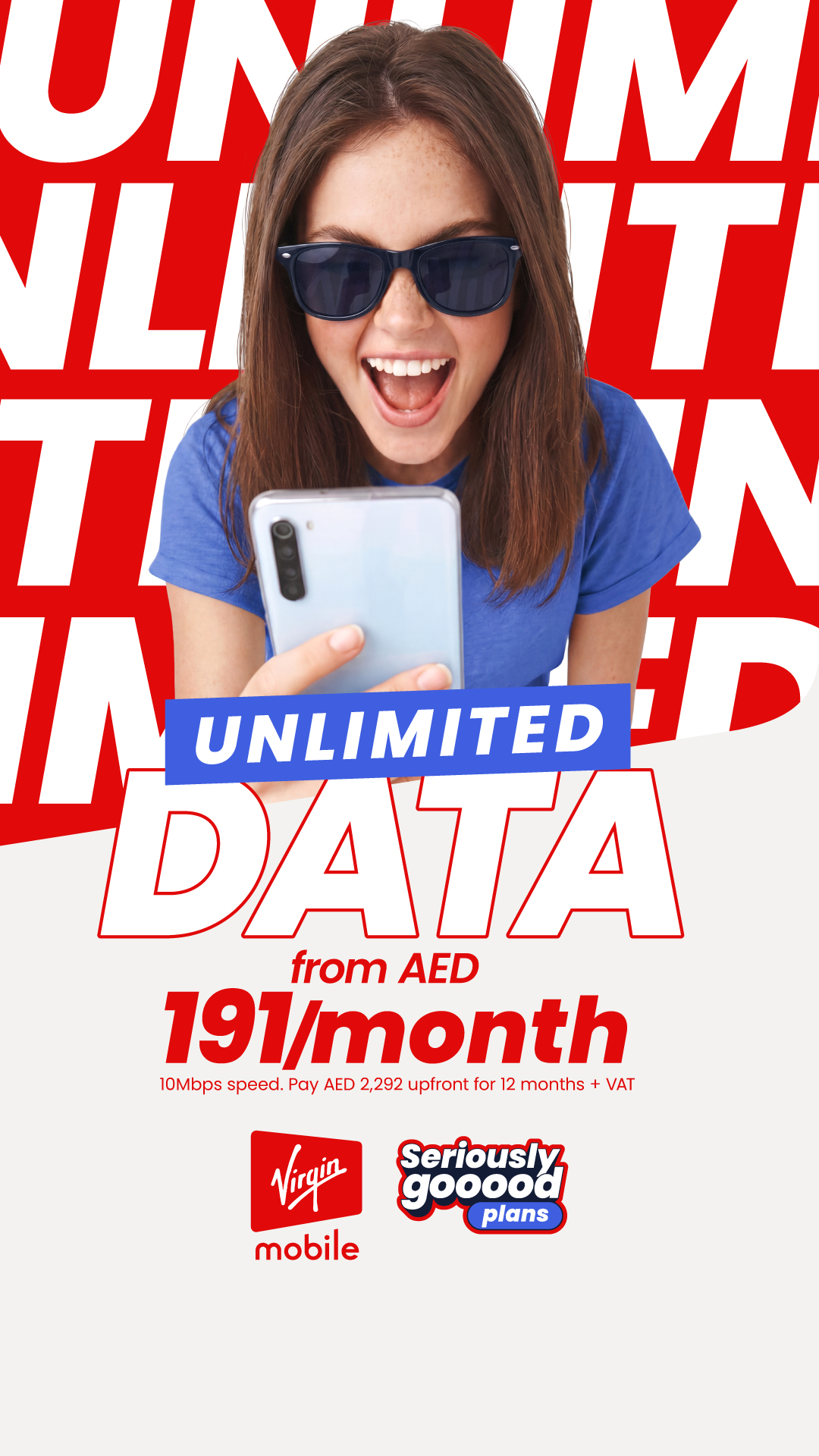 Virgin Mobile UAE Facebook ad: Unlimited Data From AED 191