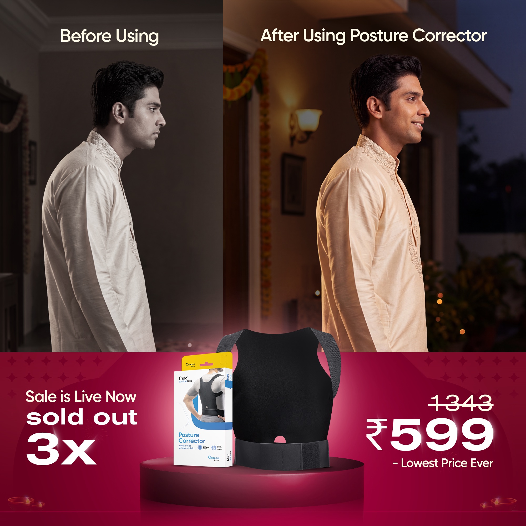 Frido Facebook ad: Straighten up & save 55% On Posture Corrector! Shop the…