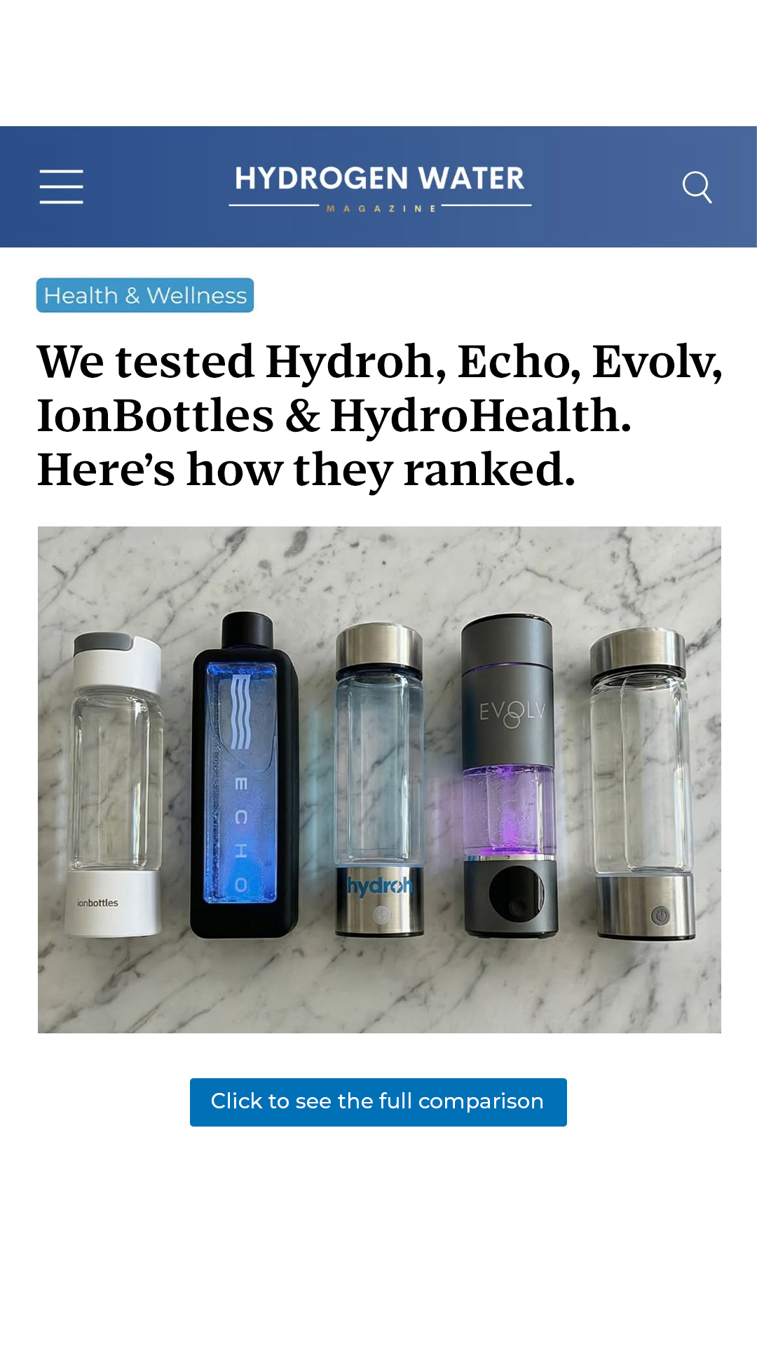 The Hydrogen Water Magazine Facebook ad