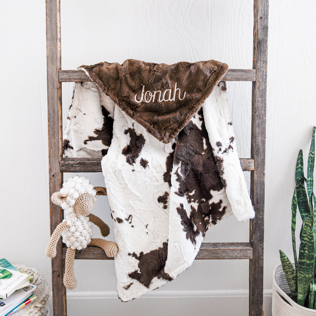Baby Boo’s Designs Facebook ad: Brownie Calf Minky Baby Blanket - Personalized