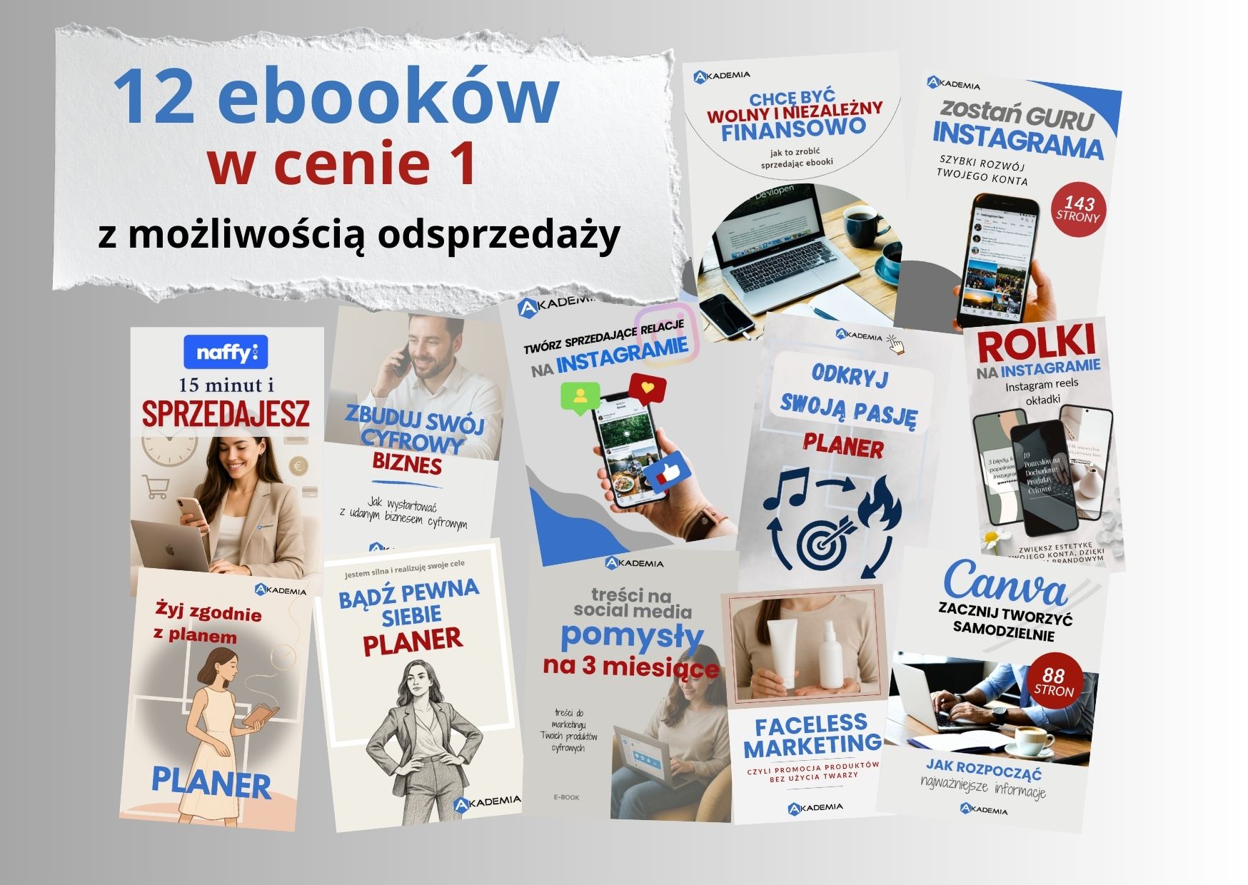 Akademia Adamek Facebook ad: 12 ebooków + licencja na odsprzedaż
